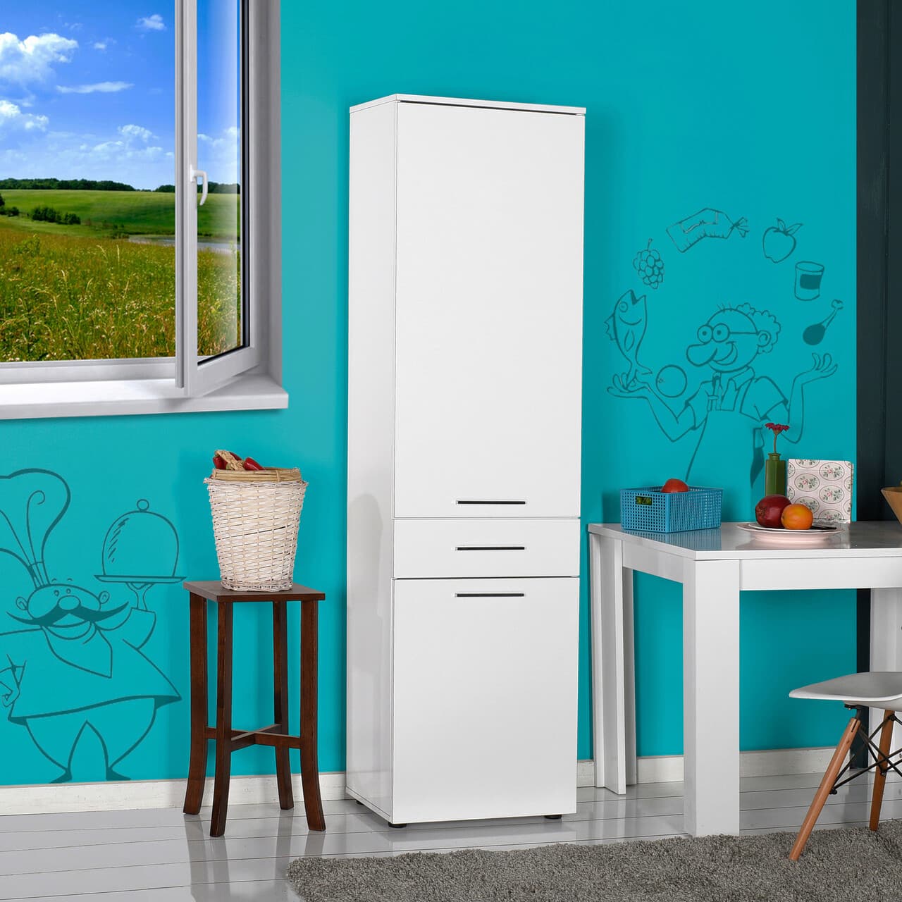 Dulap multifunctional, Hanah Home, Adr-621-Pp-1, 52x187x38 cm, Alb