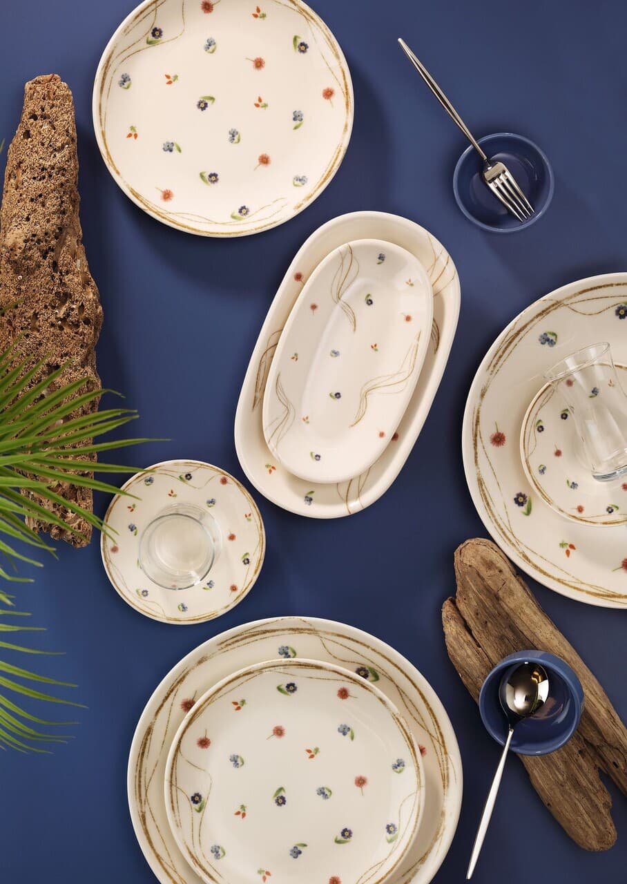 Set de mic dejun, Hermia, 868ARY1105, Portelan, Platou pentru tort: 21 cm (6 bucati), Multicolor