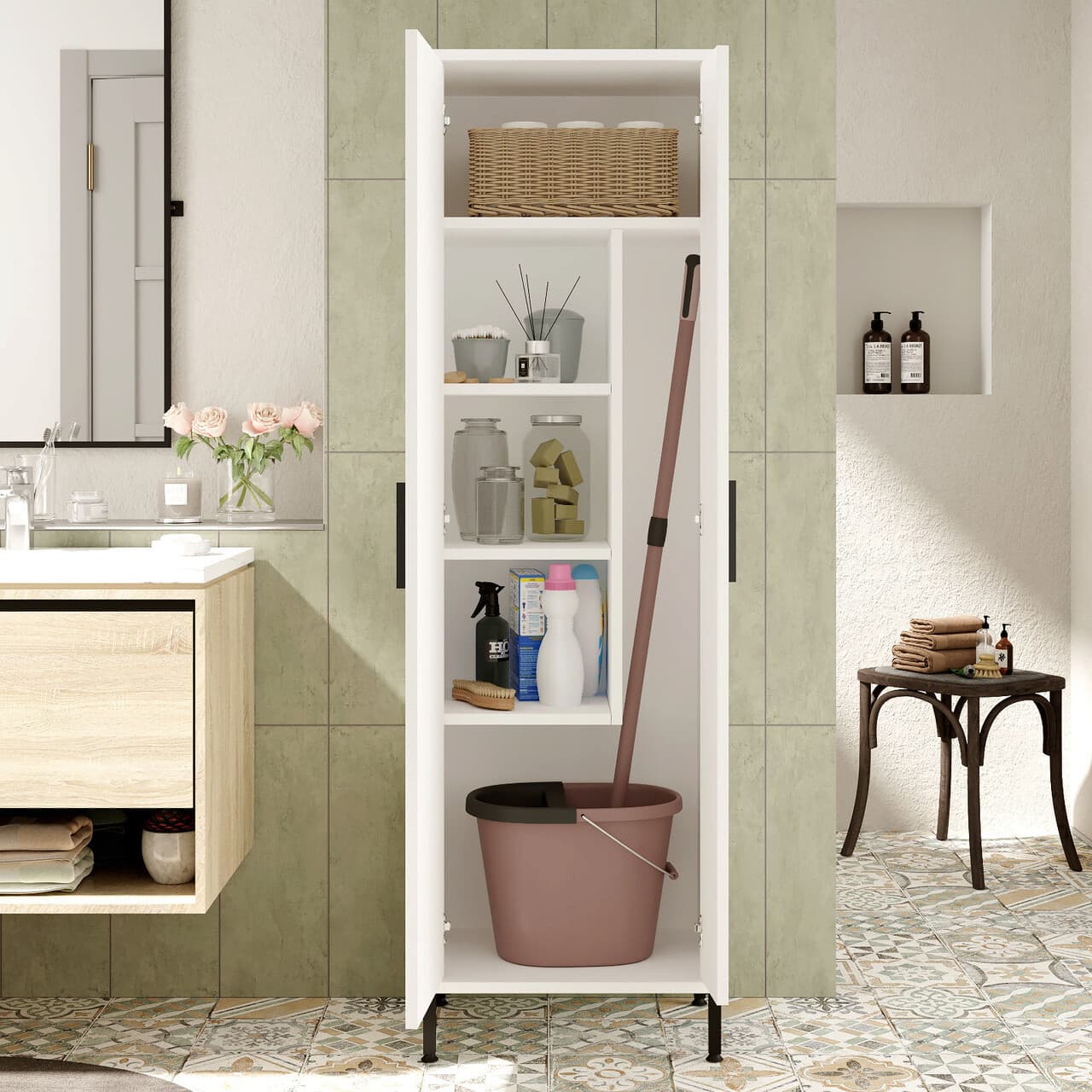 Dulap multifunctional, Hanah Home, Dy1-W, 50.4x165x35.7 cm, Alb