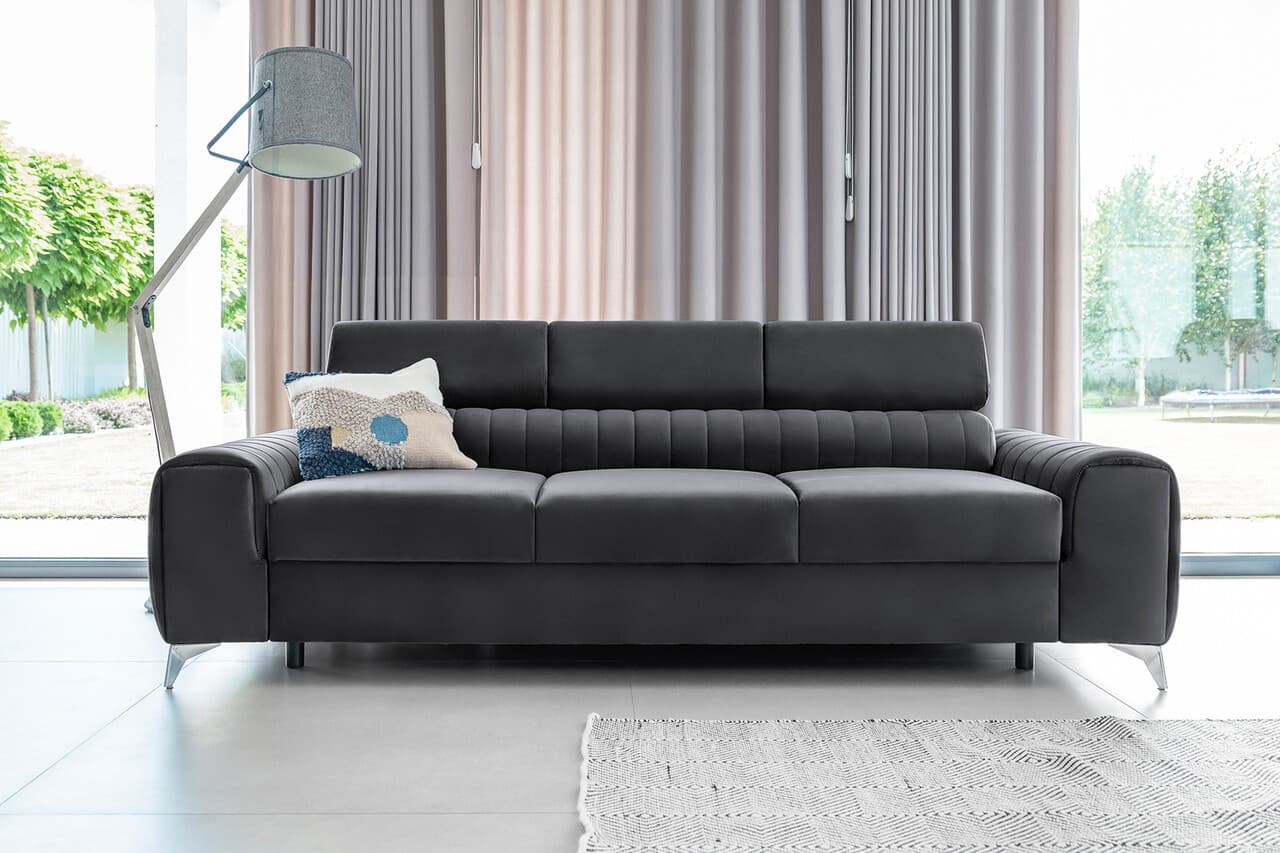 Canapea extensibila 3 locuri, ELTAP, SO-LAU-06NU, Laurence, 261x97x105 cm, lemn/poliester, gri inchis