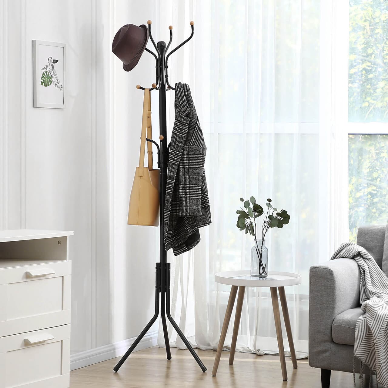 Cuier Tall Tree, Songmics, 49x49x182 cm, otel, negru