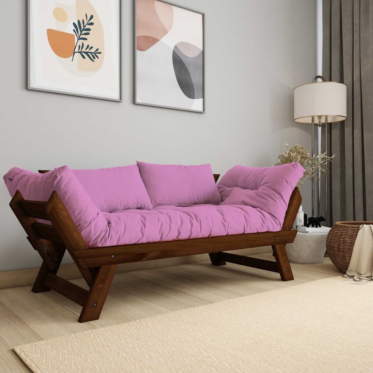 Canapea de gradina cu 2 locuri, Hanah Home, CPT8165-210, Nuc / Roz