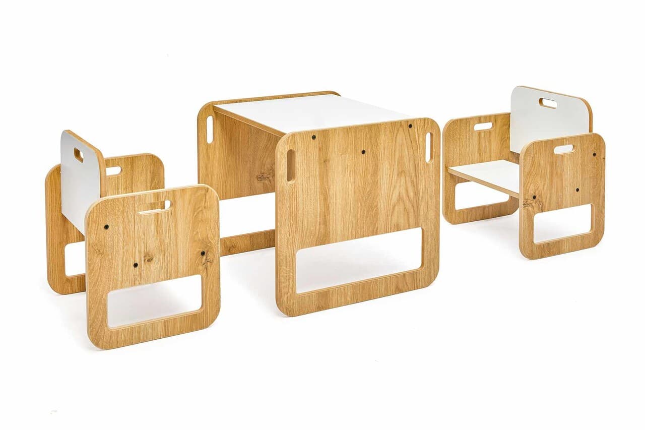 Set masa si scaun pentru copii, Hanah Home, Sparrow 2, Alb / Natural