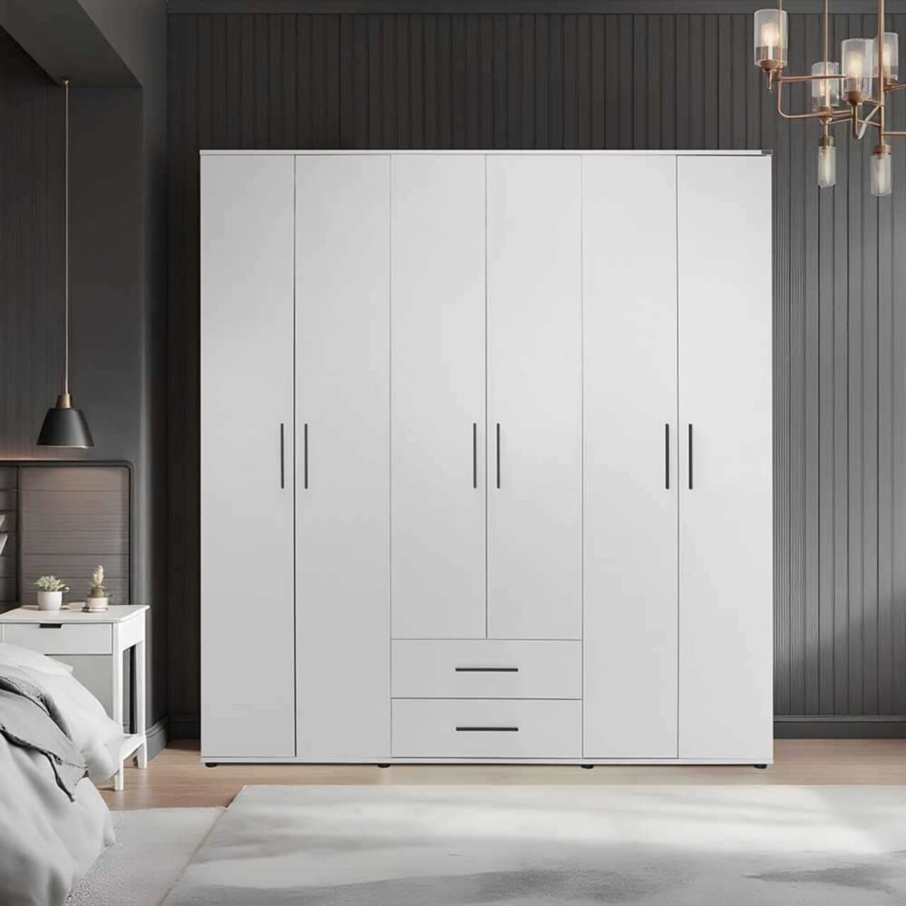 Dulap pentru haine, Hanah Home, White, 213x206x52 cm, Alb