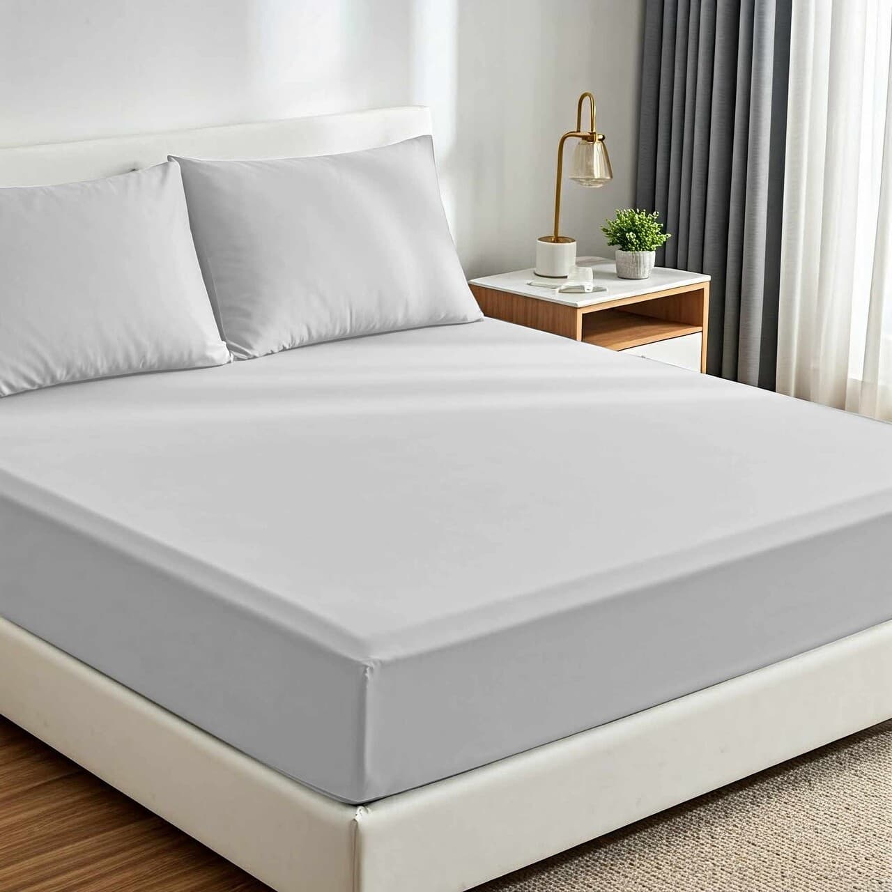 set de pat dublu cearceaf cu elastic si perne 3 piese l 039 essentiel maison muslin 180 gri deschis