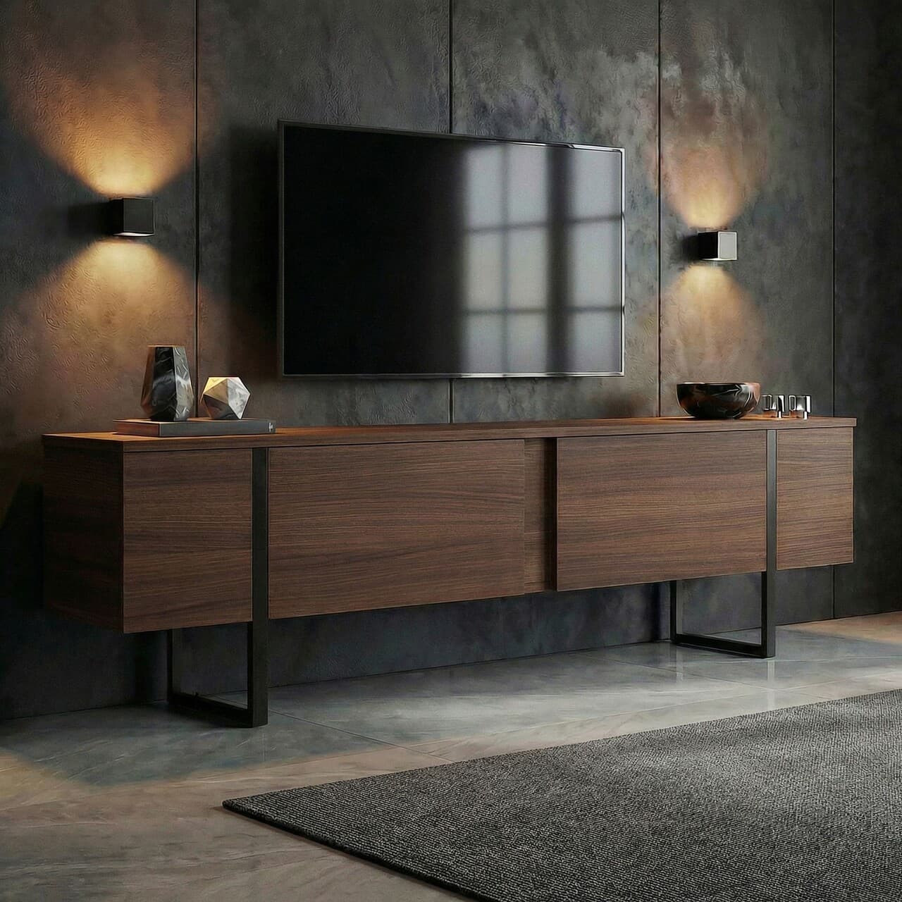Comoda TV, Nordure, Onera, 180x50x30 cm, Nuc / Negru