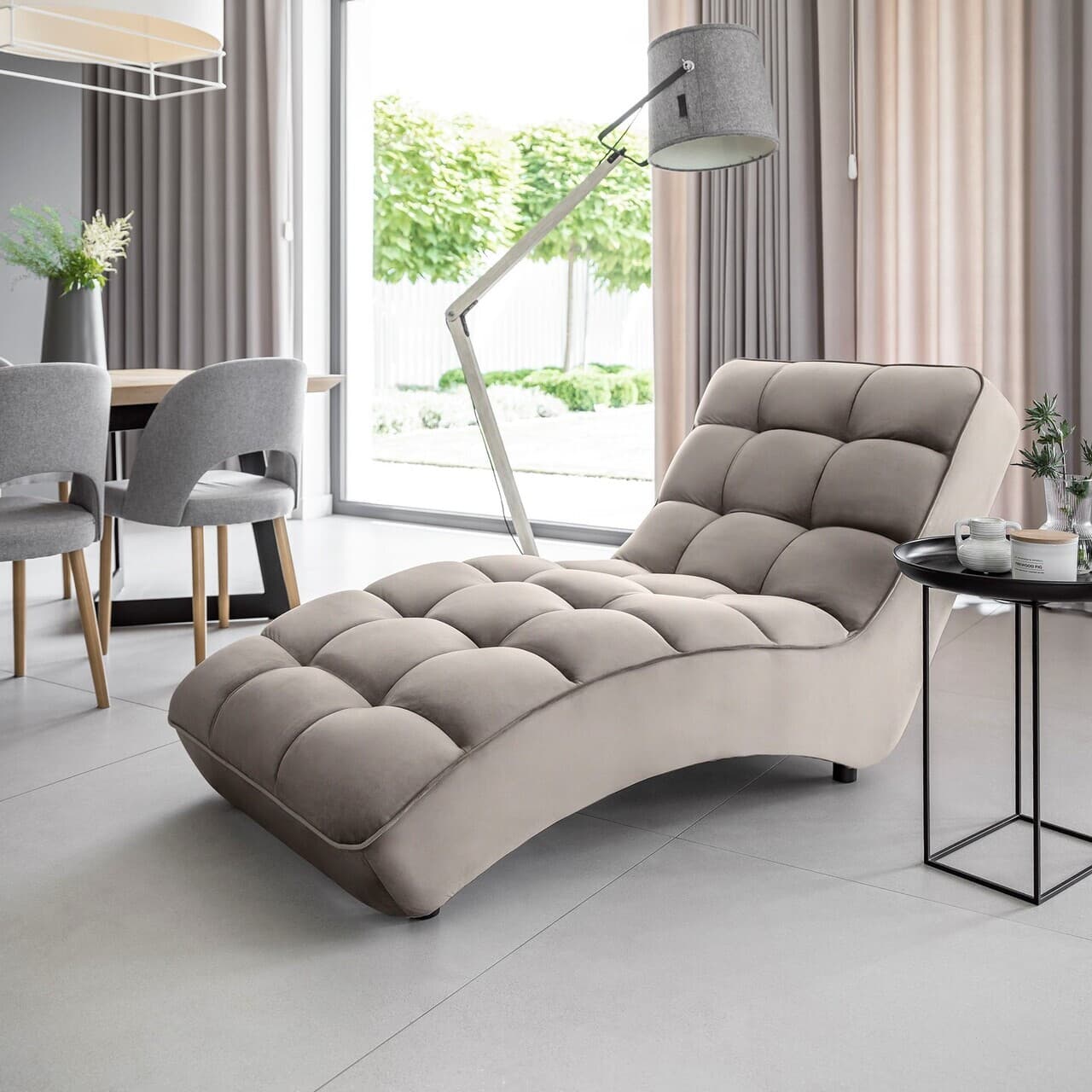 Sezlong living ELTAP, LOR-04LO, Loren, 170x85x85 cm, lemn/poliester, gri deschis