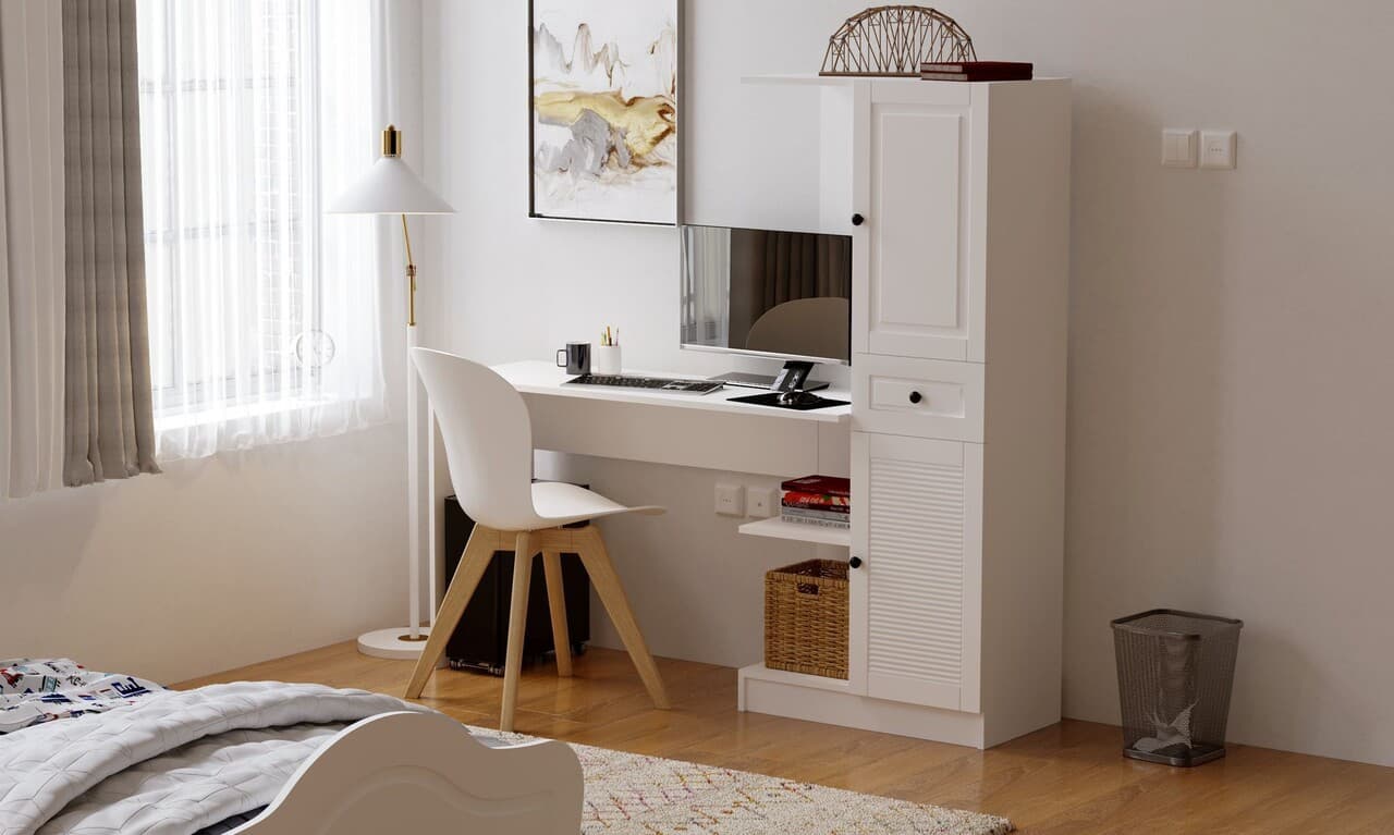 Set birou si biblioteca, Hanah Home, Rb-116, 120x75x40 cm, Alb mat