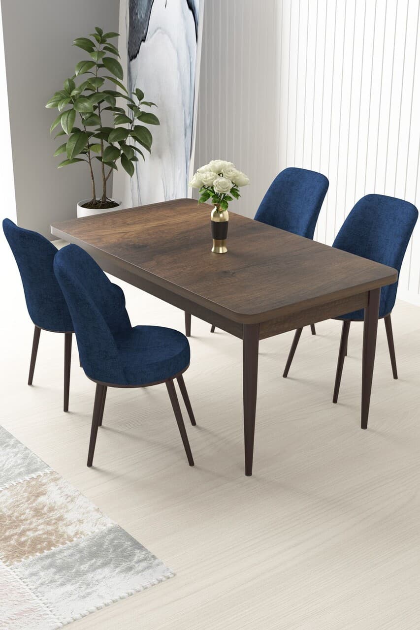 Set masa si scaune (5 bucati), Hanah Home, Nil, Baroc / Albastru marin