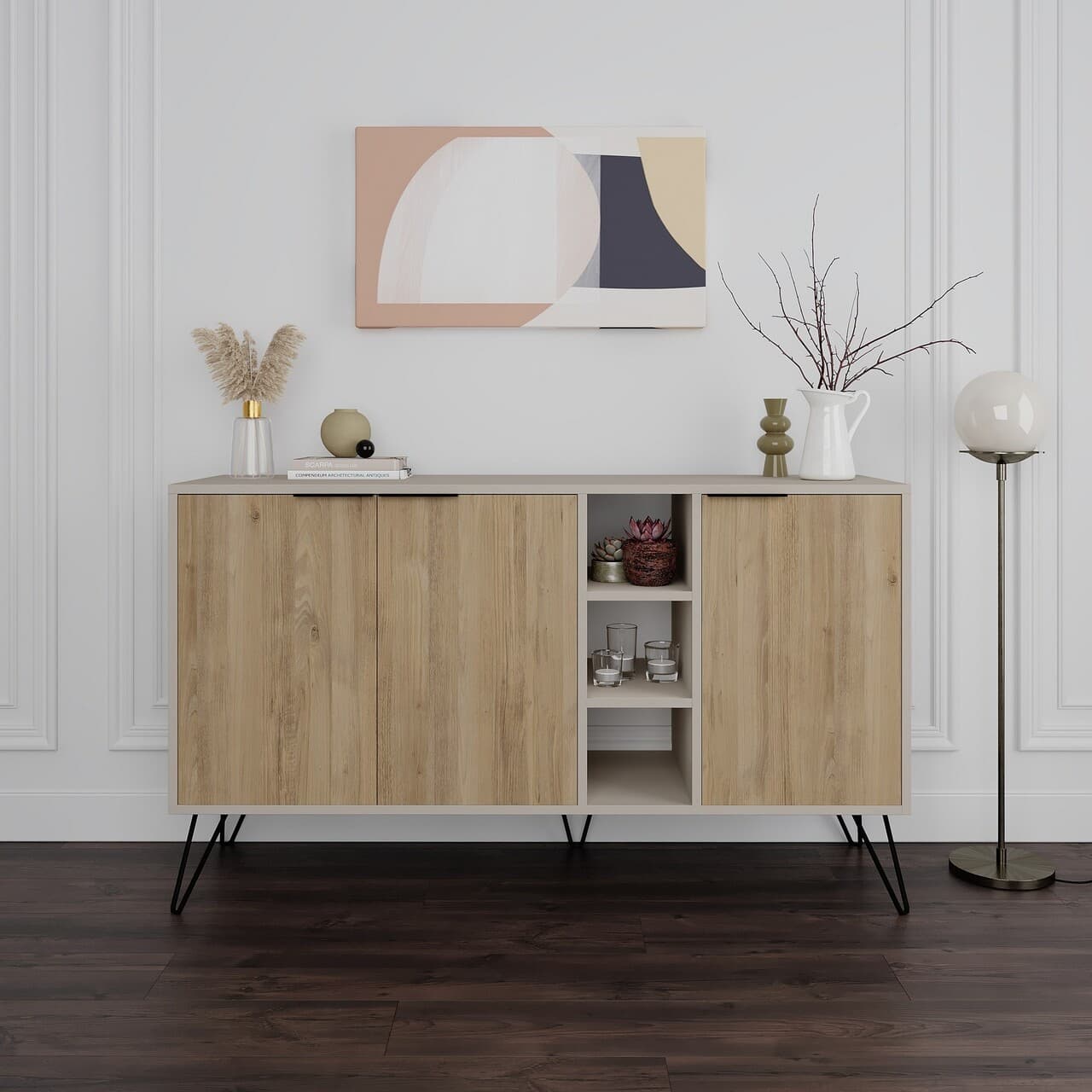 Consola, Hanah Home, Clara, 142x83x35.6 cm, Gresie / Stejar