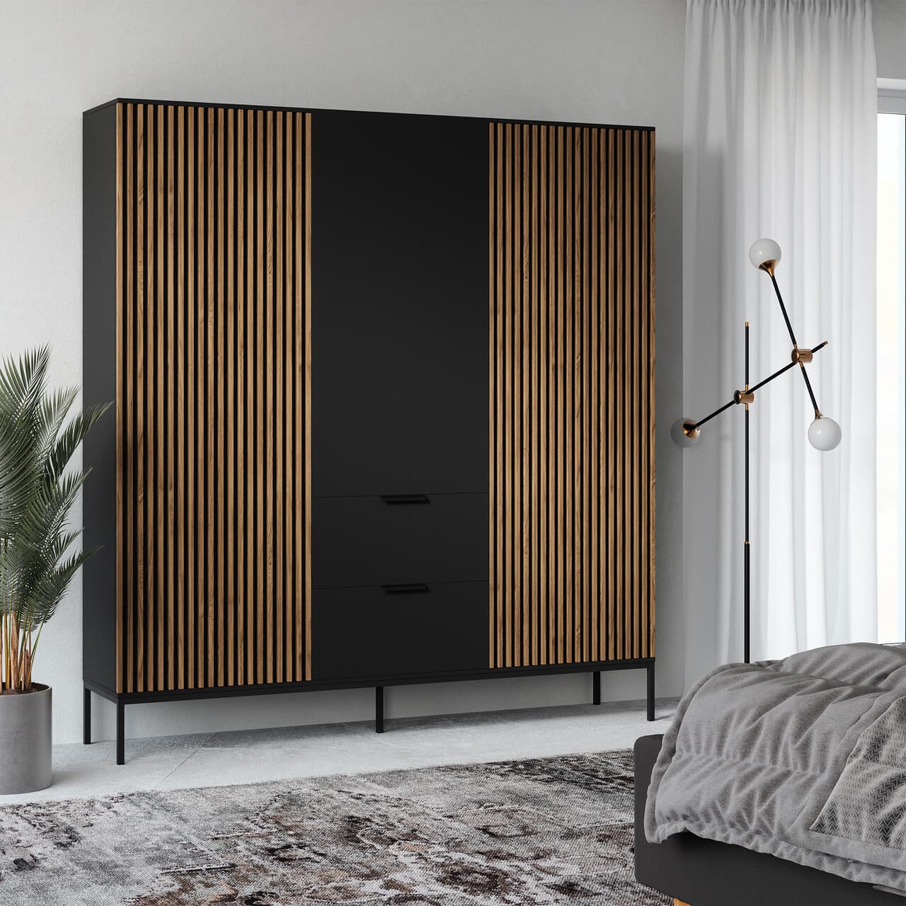 Dulap pentru haine ELTAP, Meorati, 185x60x200 cm, PAL/ABS, negru/maro