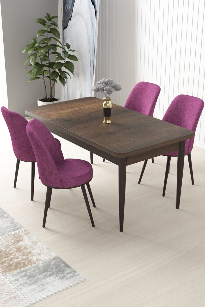 Set masa si scaune (5 bucati), Hanah Home, Nil, Baroc / Mov
