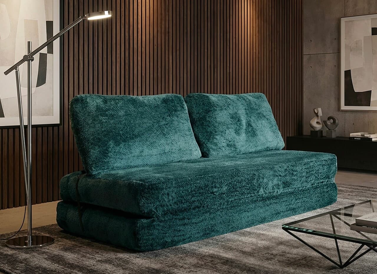 Canapea extensibila 2 locuri, Mauro Ferretti, Faster, 150x100x80 cm, ambalata vidata, poliester/burete, turcoaz