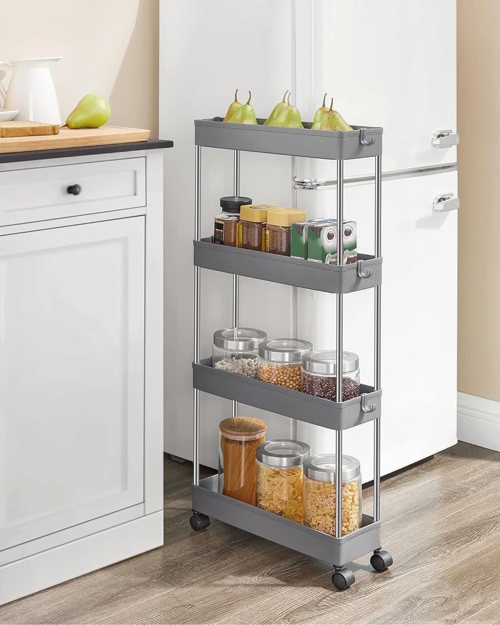 Carucior pentru depozitare Songmics, 40 x 12.5 x 88 cm, polipropilena/inox, gri
