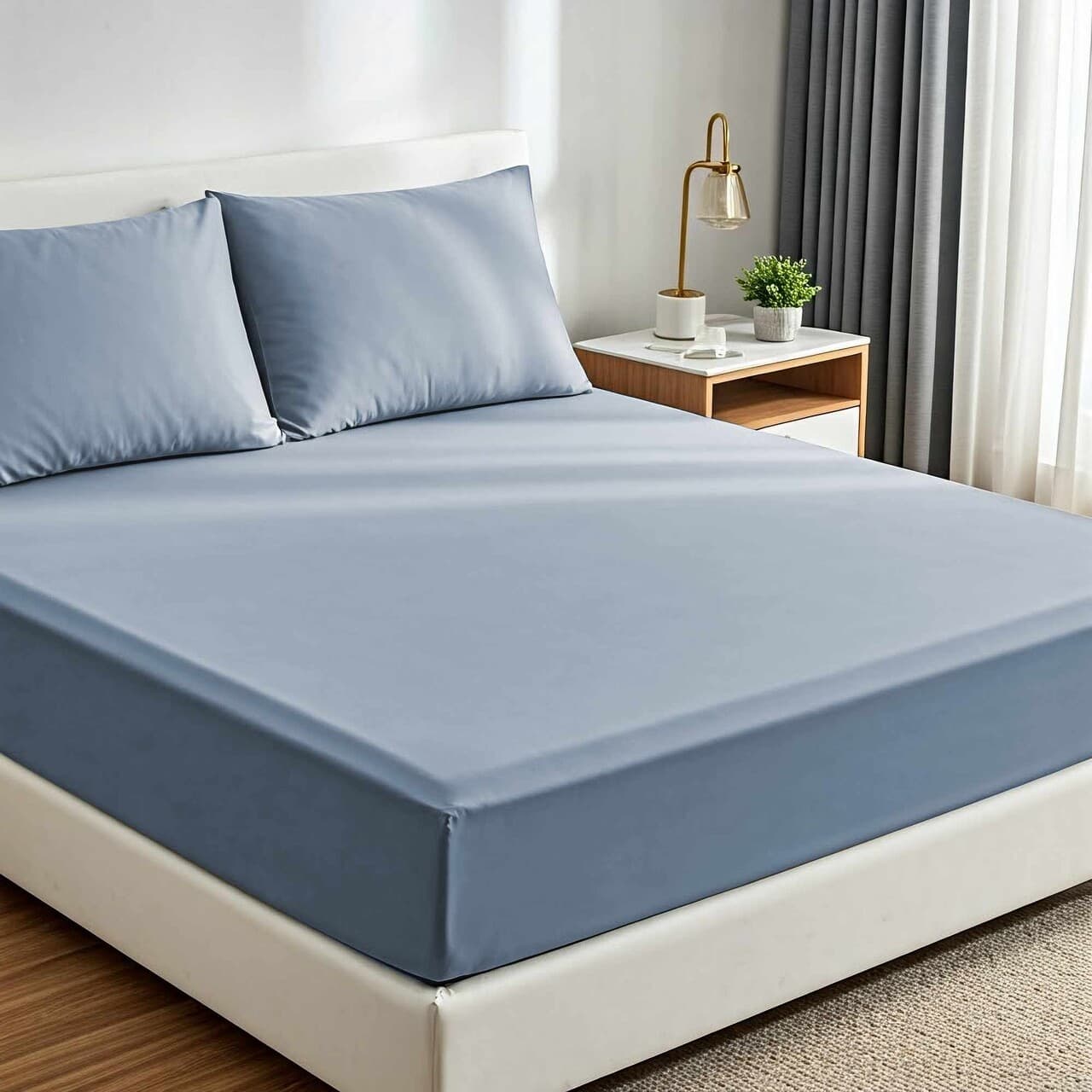 set de pat dublu cearceaf cu elastic si perne 3 piese l 039 essentiel maison muslin 180 albastru