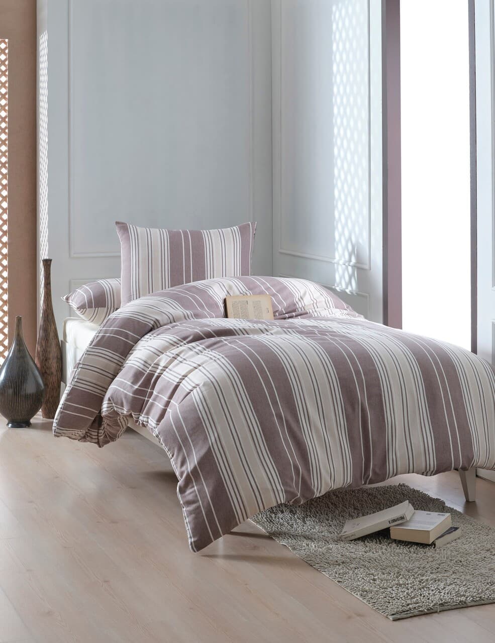 Lenjerie de pat pentru o persoana 2 piese, L'essentiel Maison, Lima, Bumbac;Poliester, Maro / Bej