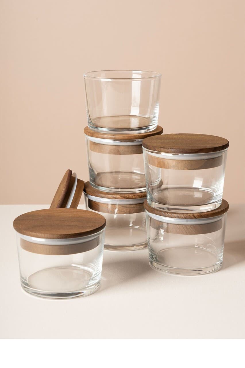 Set recipiente depozitare, Hermia, 409PBH1411, Capac din bambus: (6 bucati), Transparent