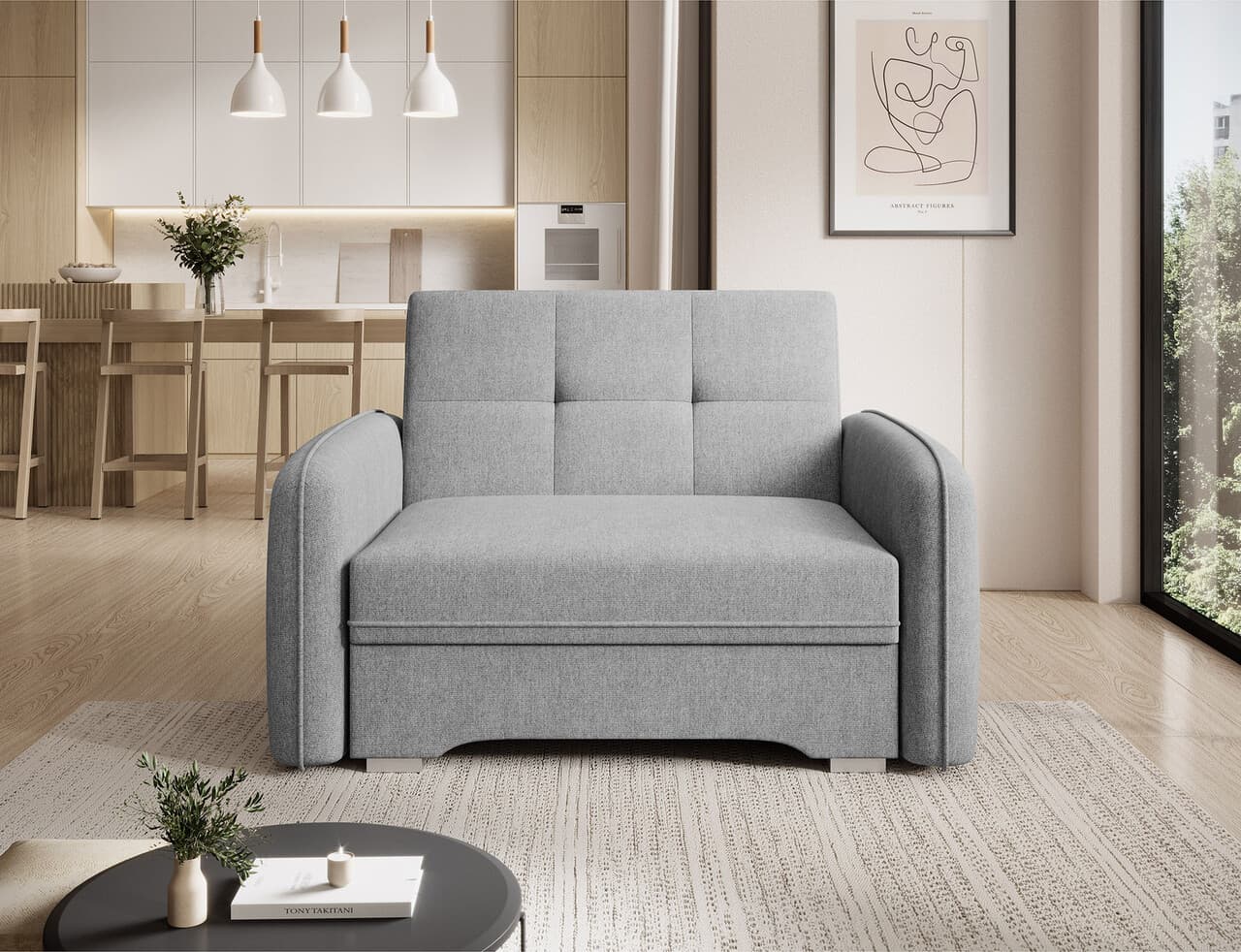 Canapea extensibila 1 loc, ELTAP, Laine, 102x109x84 cm, lemn/poliester, gri deschis