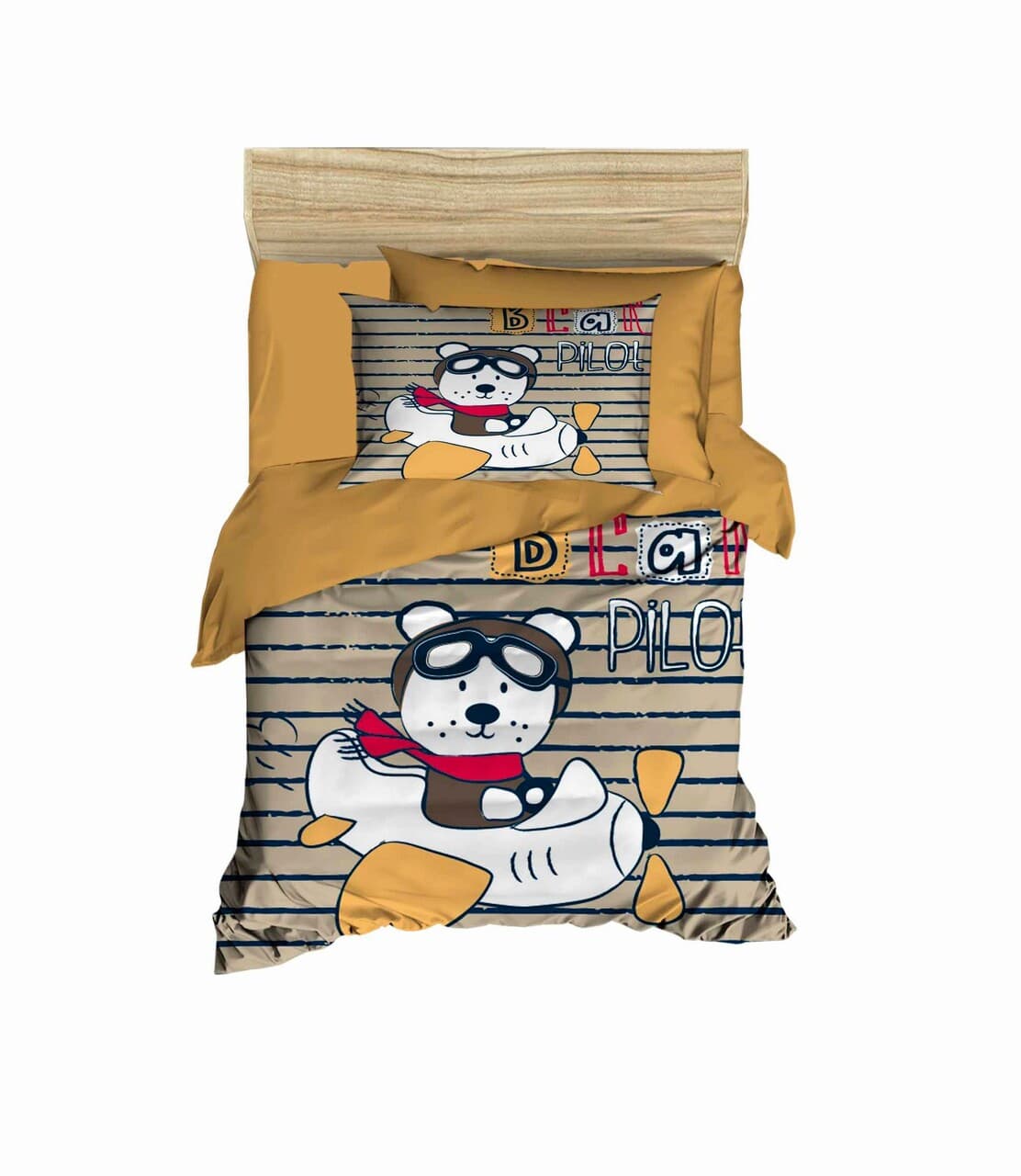 Lenjerie de pat pentru copii, L'essentiel Maison, PH115, Mustar / Alb / Kaki