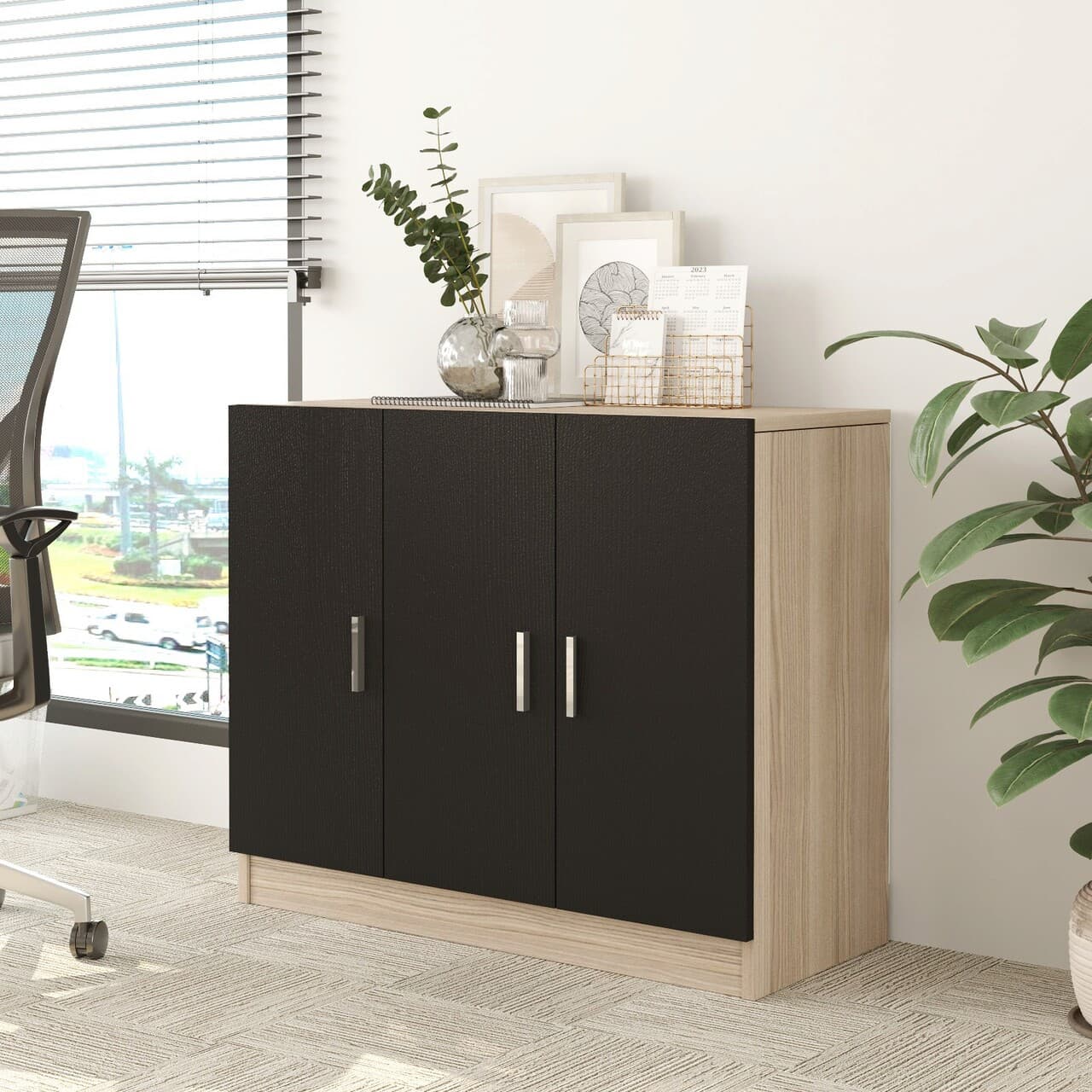 Dulap multifunctional, Hanah Home, Vo5-Ob, 89.1x73.8x38.1 cm, Stejar / Negru