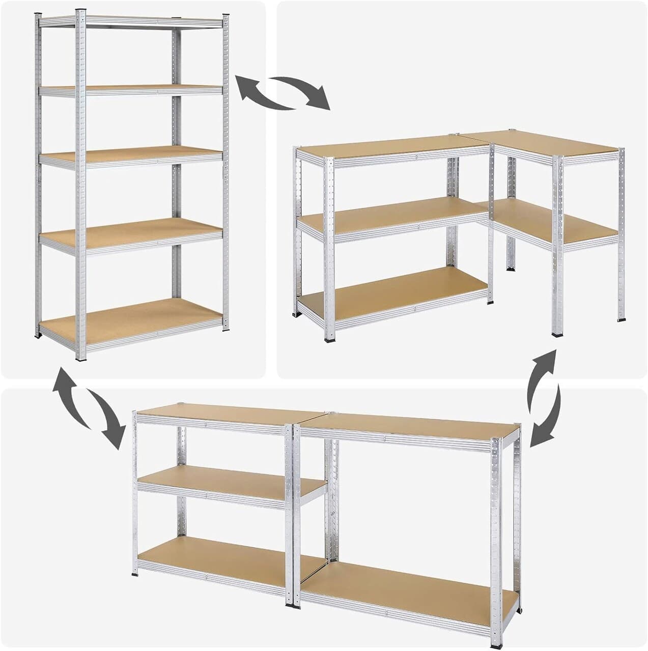 Raft modular pentru depozitare Songmics, 100 x 50 x 200 cm, MDF/otel, argintiu/maro deschis