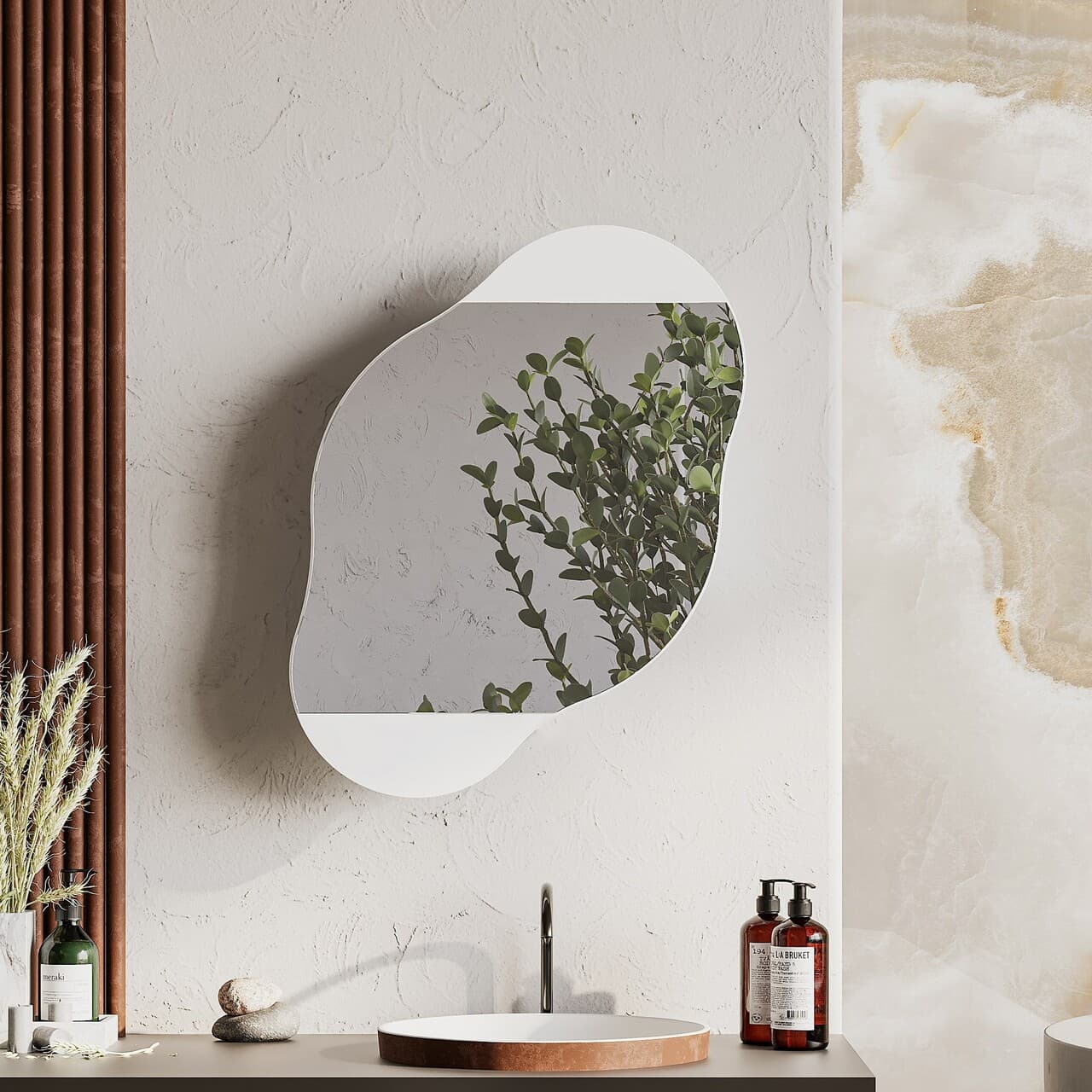 Dulap de baie, Hanah Home, Cloud Storage Bathroom Wall Mirror, 60x75x13 cm, Alb