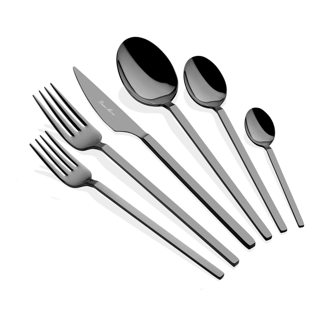 Set tacamuri, Hermia, 645DRM1234, Inox, Lingura de masa: 21,3 cm (6 bucati), Negru
