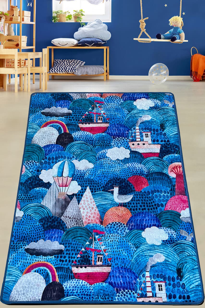 covor pentru copii superior 80x140 cm poliester albastru