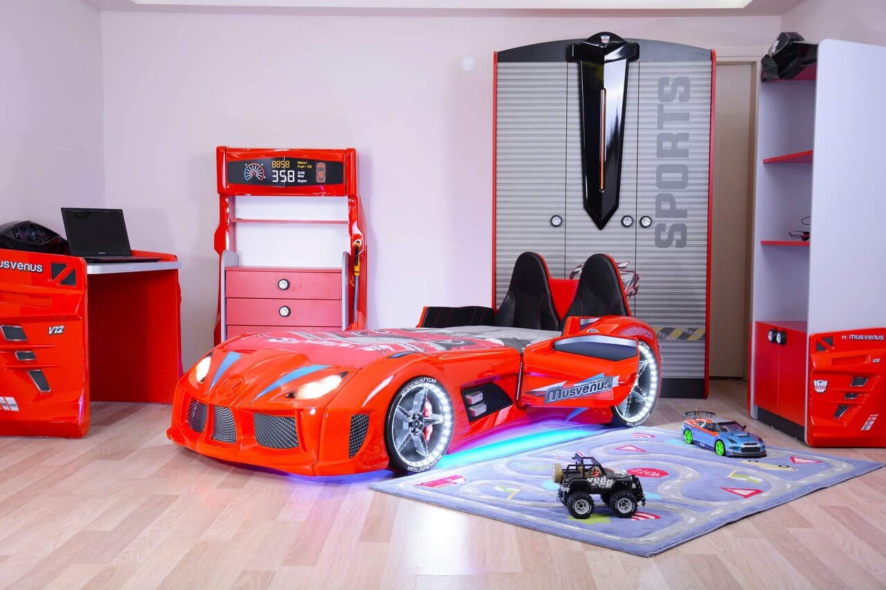 Pat pentru copii Car, Hanah Home, Mnv3, 130x60x235 cm, Multicolor