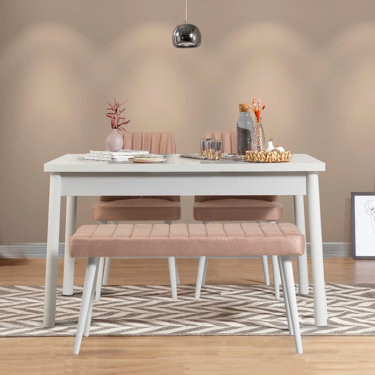 Set masa si scaune, 4 piese, Hanah Home, Costa White-Stone, Alb / Piatra