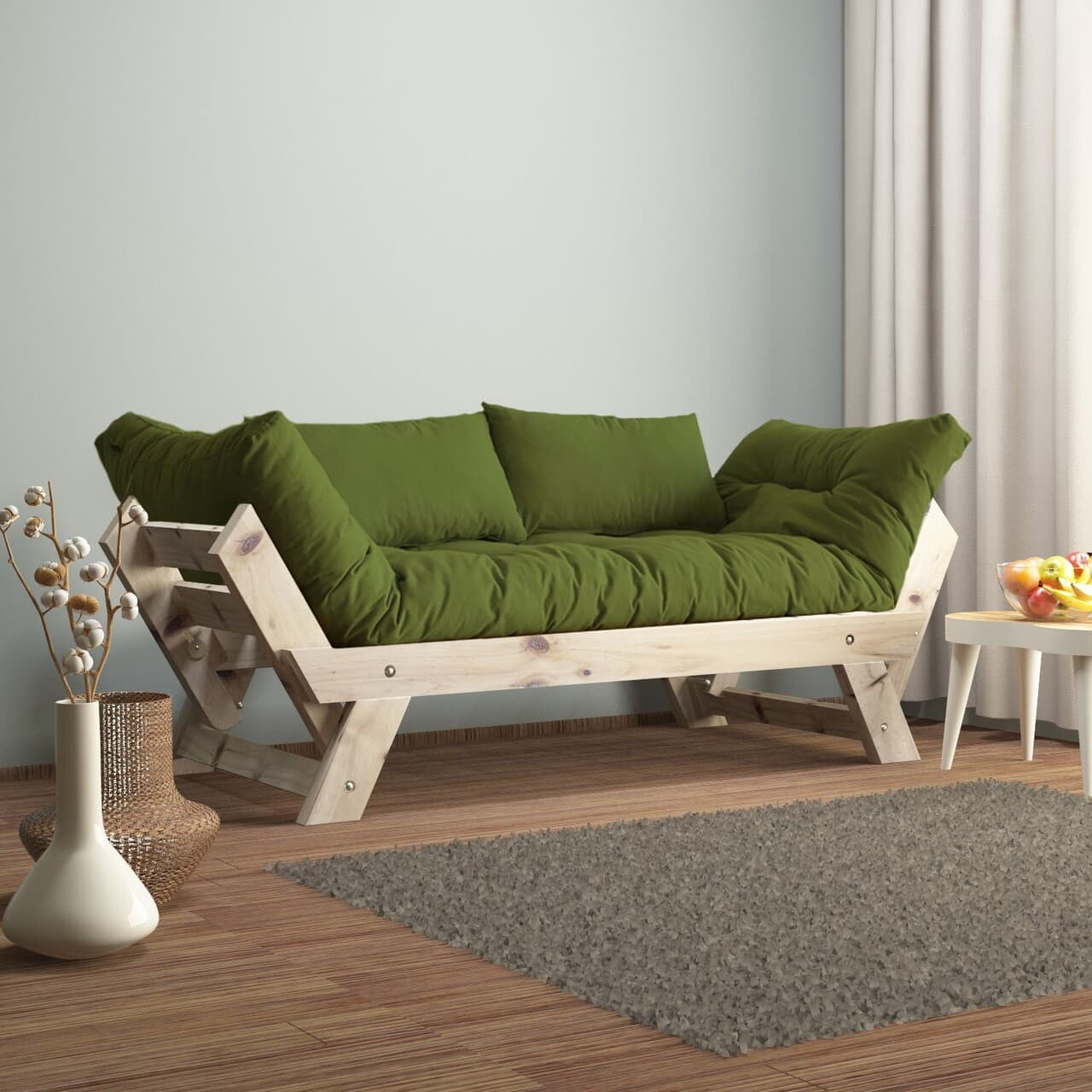 Canapea de gradina cu 2 locuri, Hanah Home, CPT8112-210, Natural/Verde