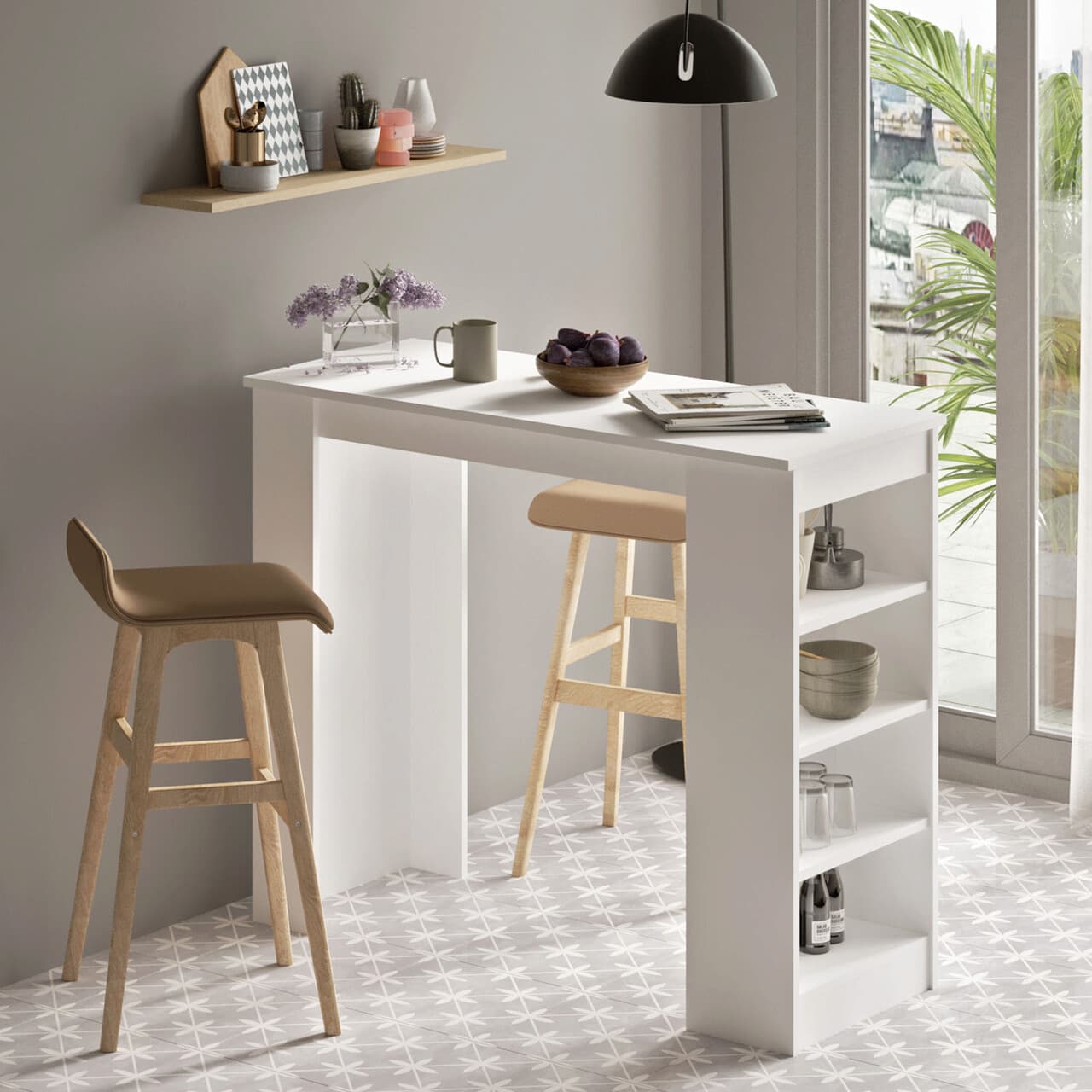 Masa de bar, Hanah Home, St1-W, 120x101.8x51.6 cm, Alb