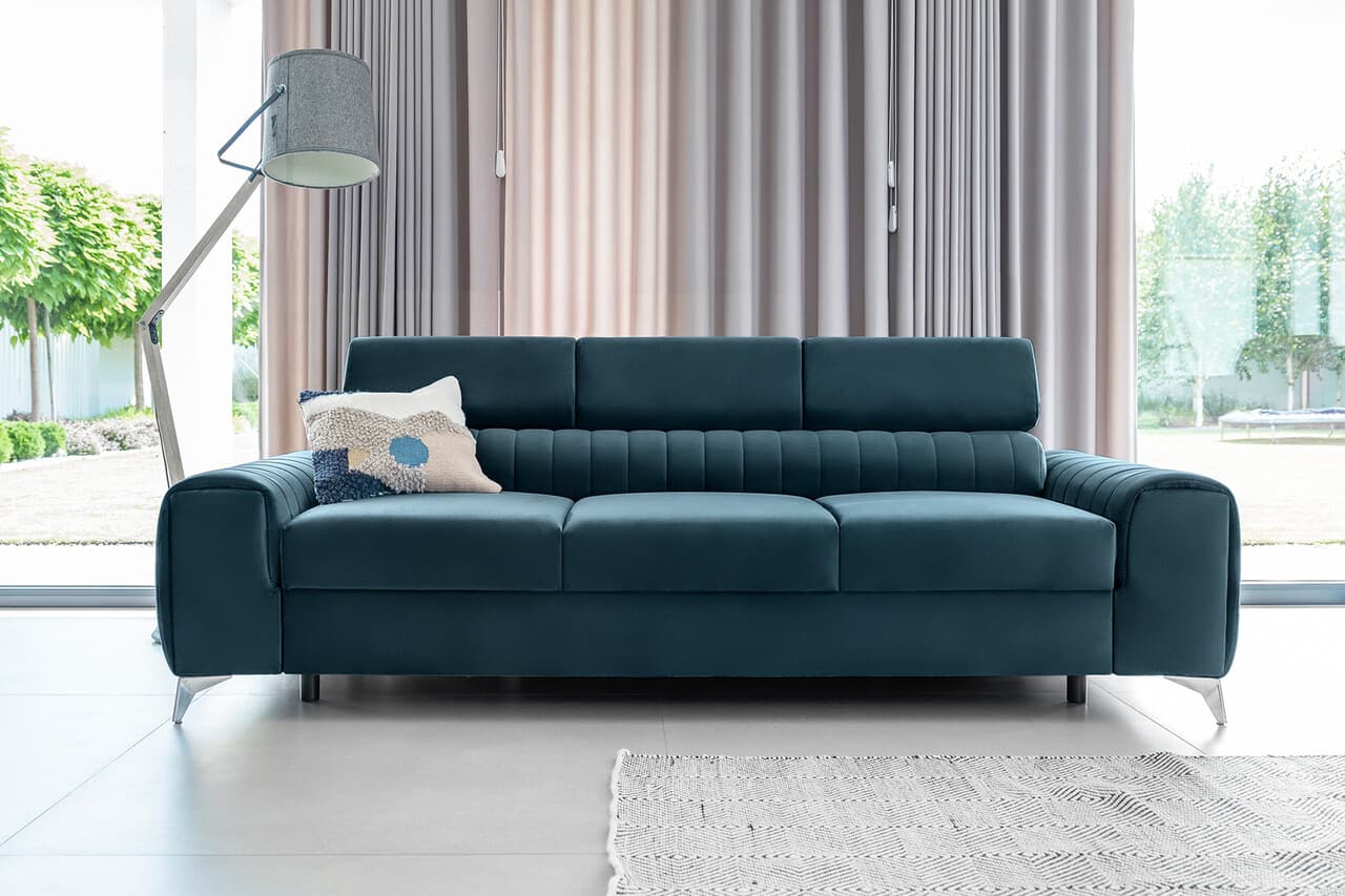 Canapea extensibila 3 locuri, ELTAP, SO-LAU-40NU, Laurence, 261x97x105 cm, lemn/poliester, albastru inchis
