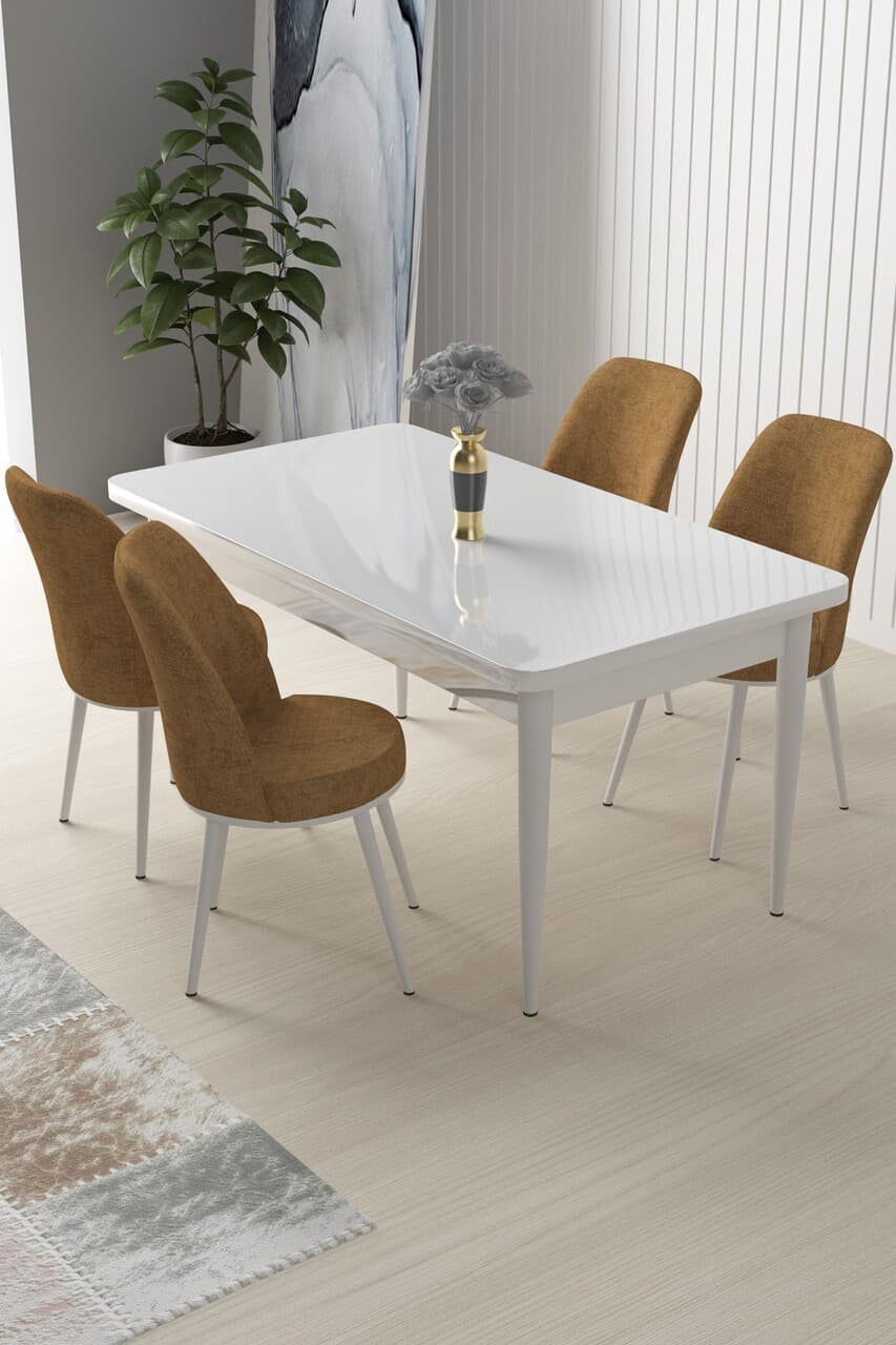 Set masa si scaune (5 bucati), Hanah Home, Nil, Alb / Cappuccino