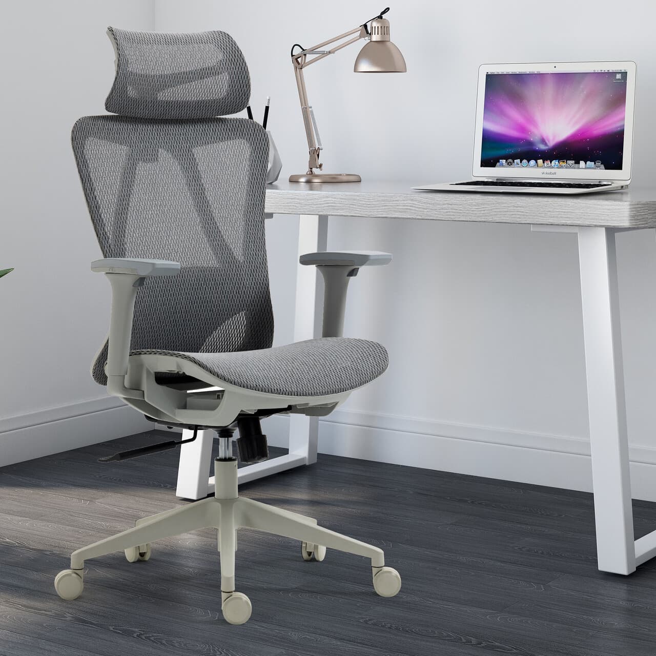 Scaun de birou ergonomic, Bedora Fusion, mesh, gri