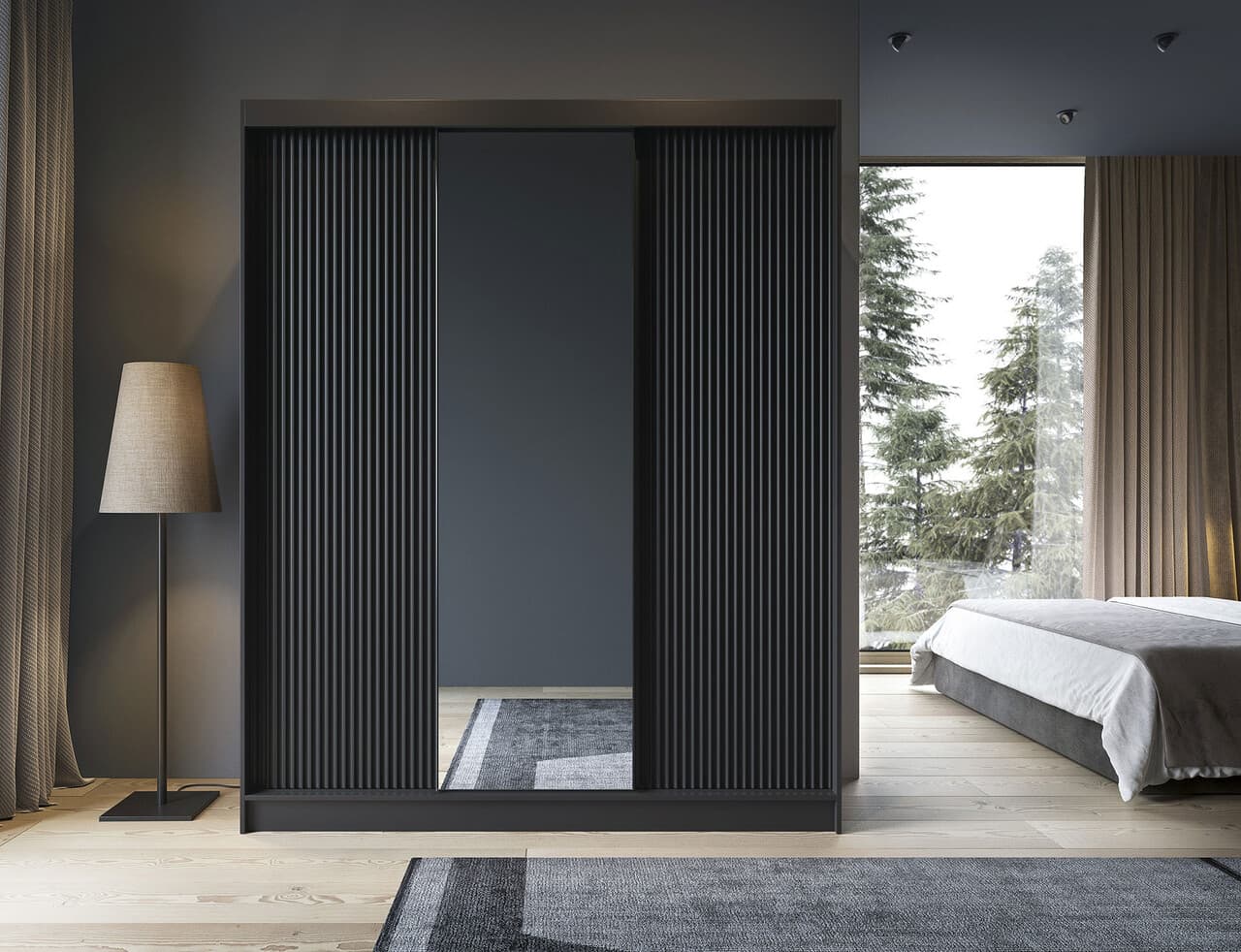 Dulap pentru haine cu oglinda ELTAP, Prescco III, 180x60x220 cm, MDF/ABS, negru