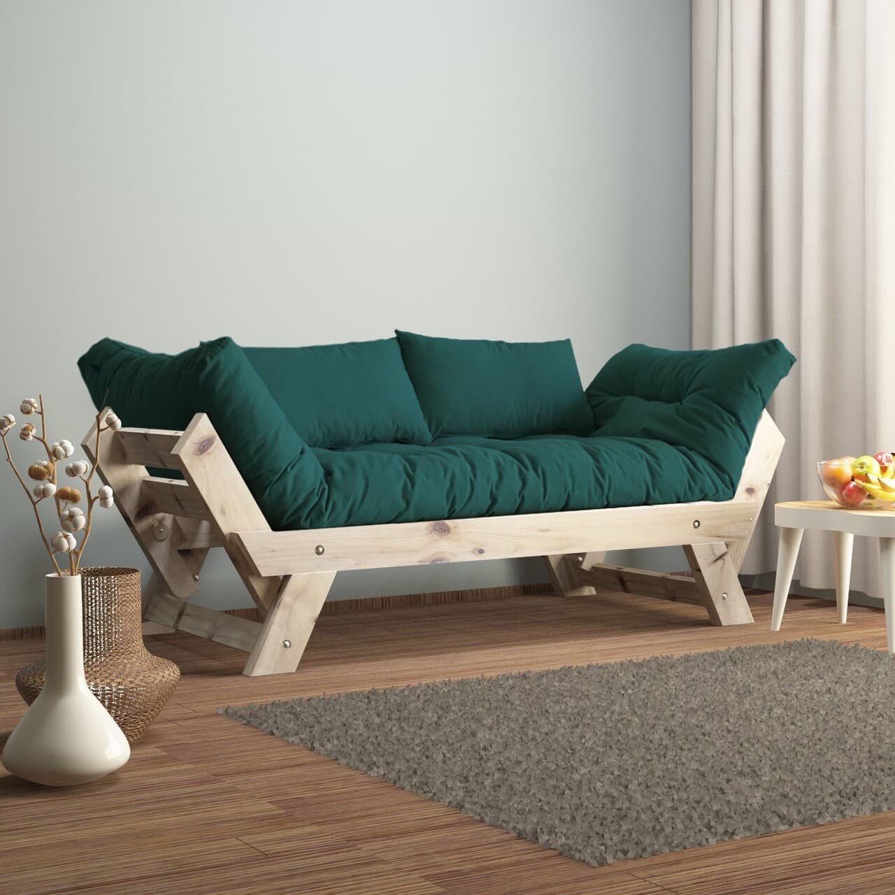 Canapea de gradina cu 2 locuri, Hanah Home, CPT8110-210, Natural / Verde Petrol