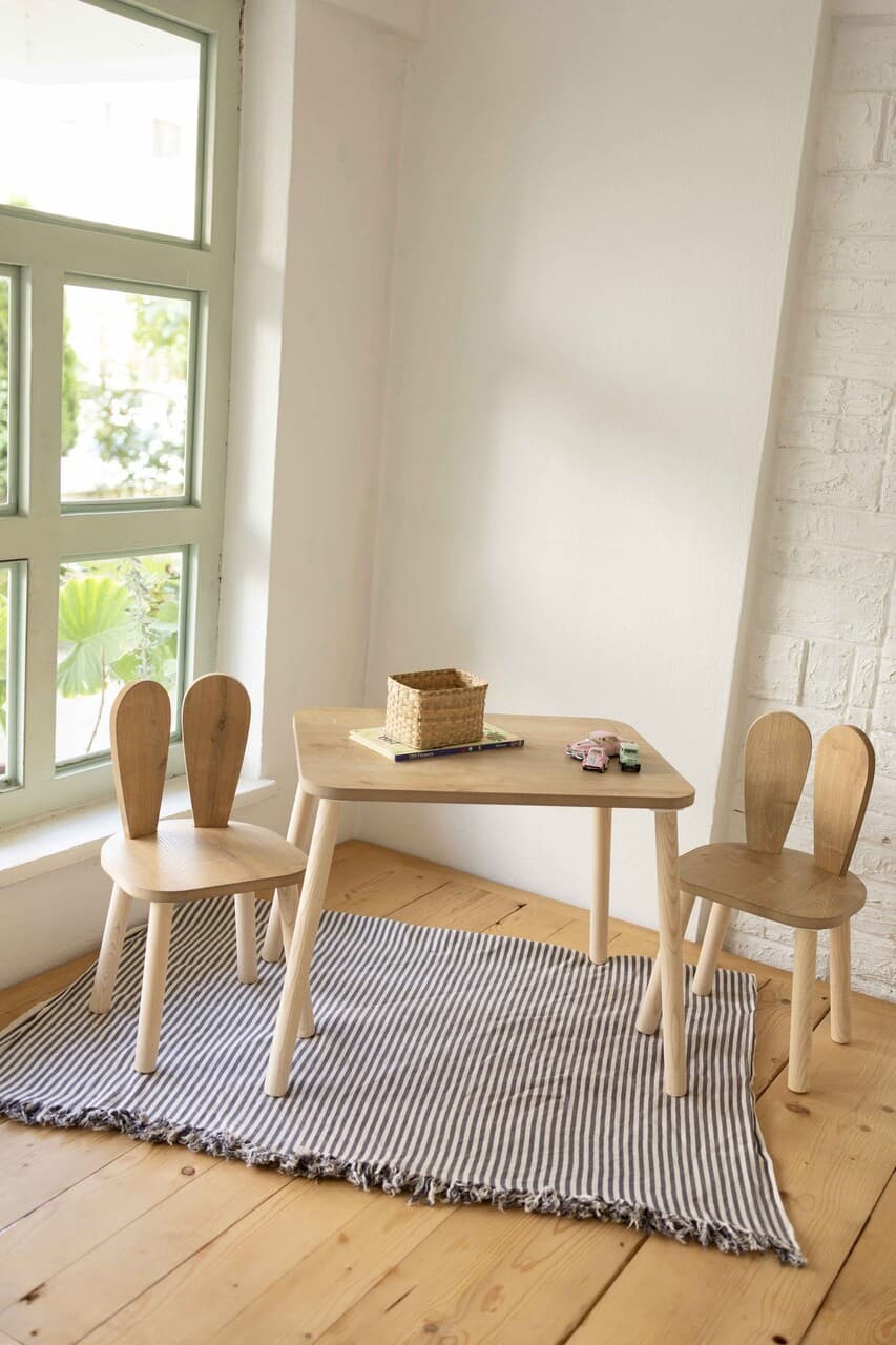 Set masa si scaun pentru copii, Hanah Home, Bunny Two Chair Set, Maro