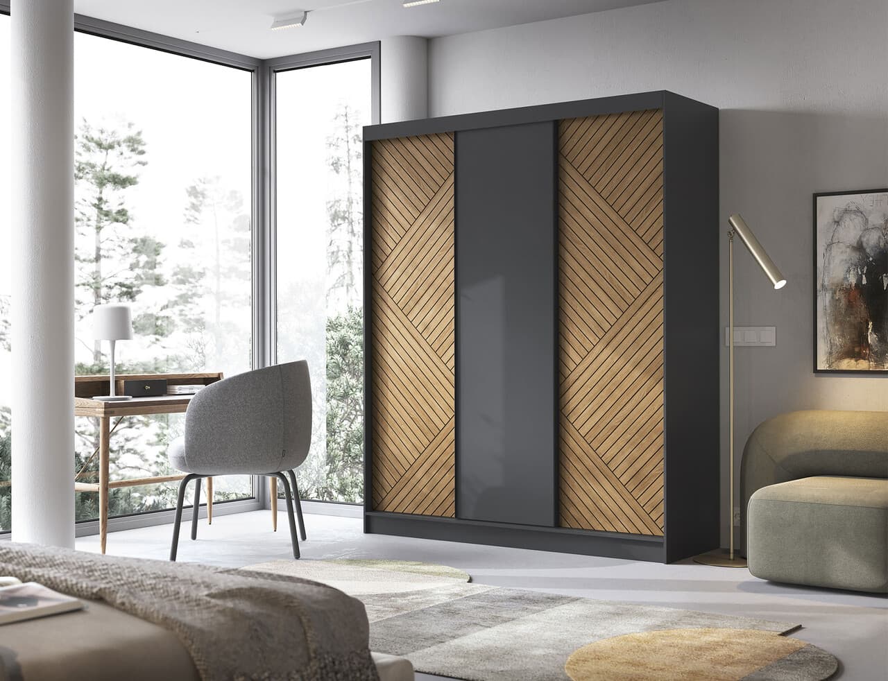 Dulap pentru haine ELTAP, Marrphy III, 180x60x220 cm, MDF/ABS, negru/maro