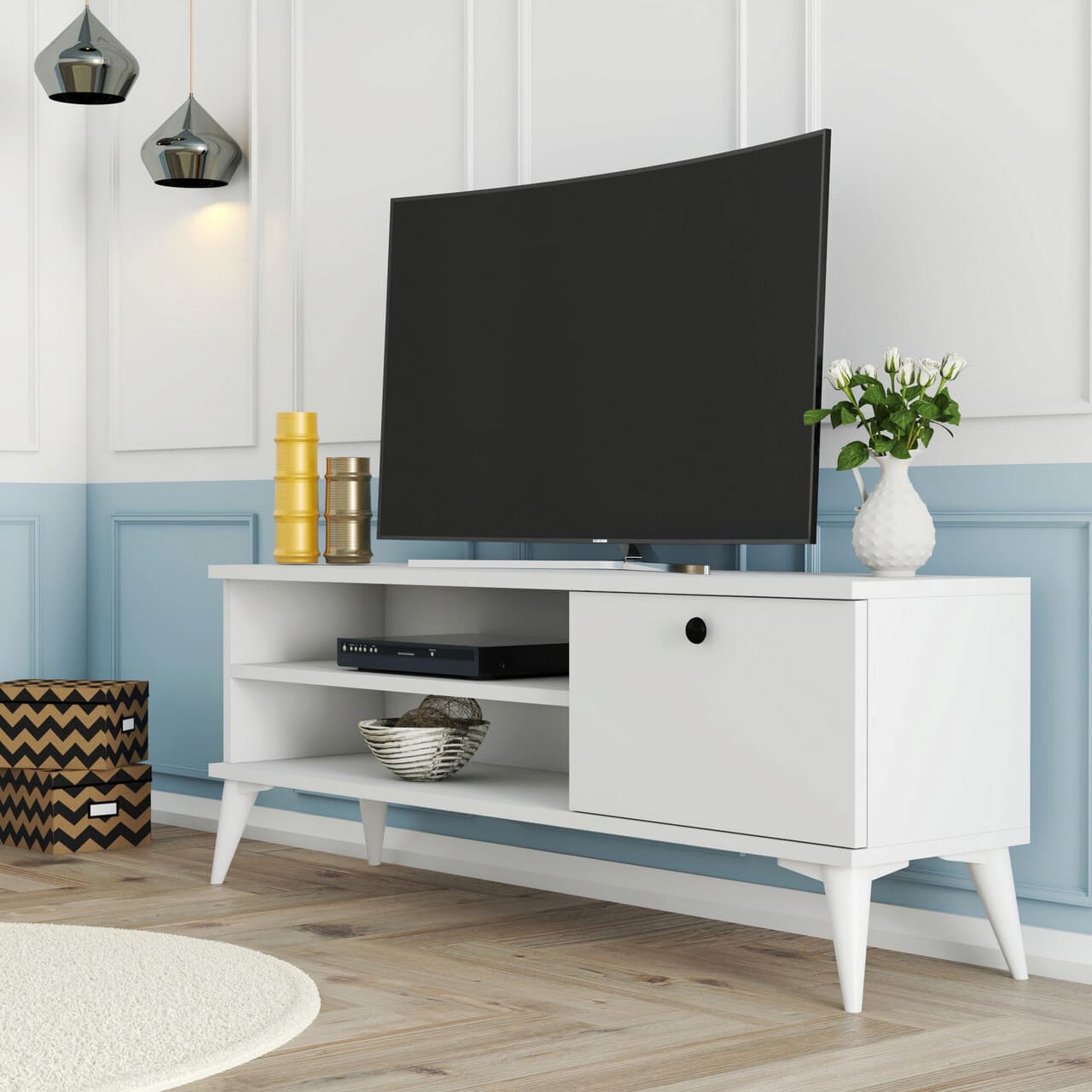 Comoda TV, Hanah Home, Retro 1564, 120x44.6x29.5 cm, Alb