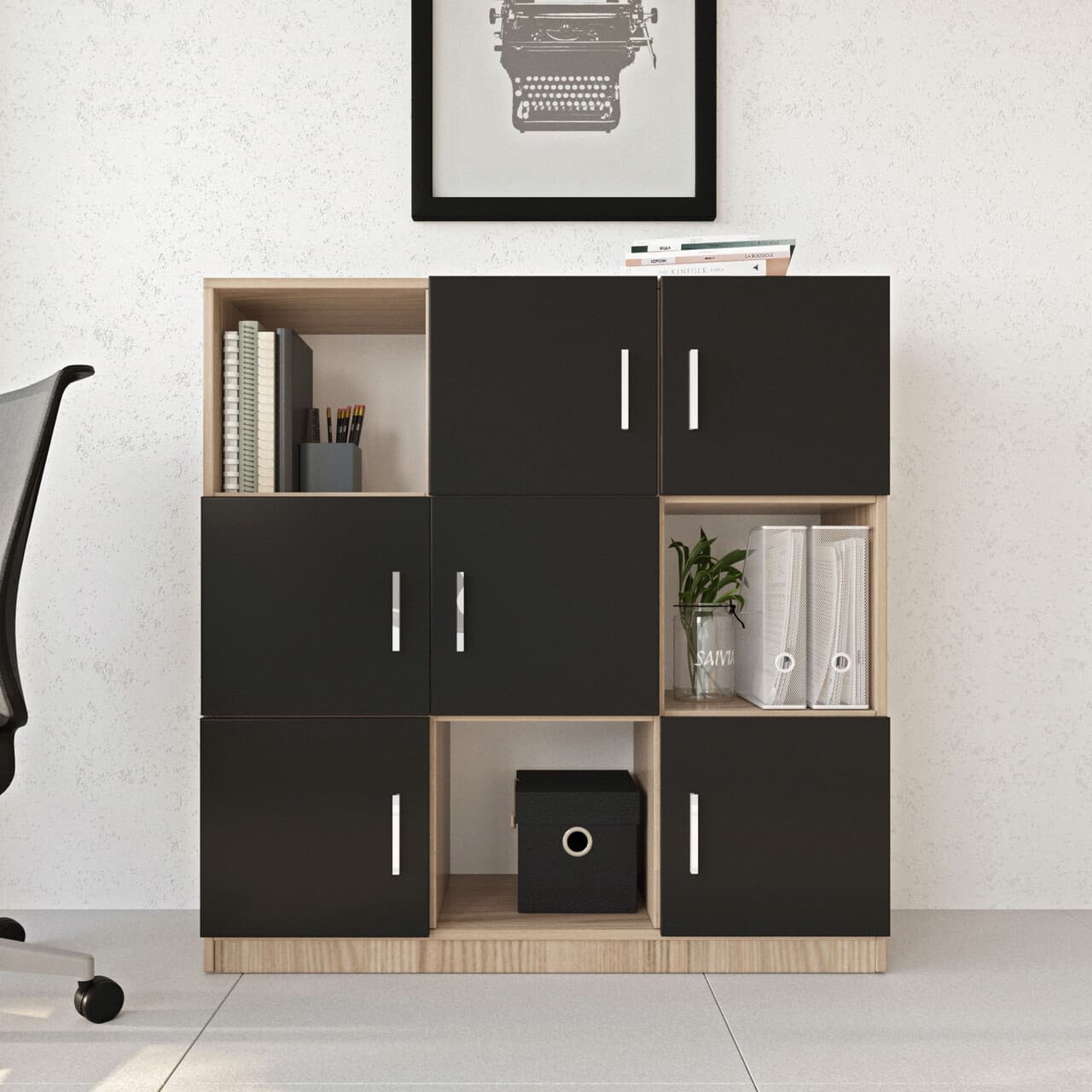 Dulap multifunctional, Hanah Home, Vo7-Ob, 119.9x121.8x37.6 cm, Stejar / Negru