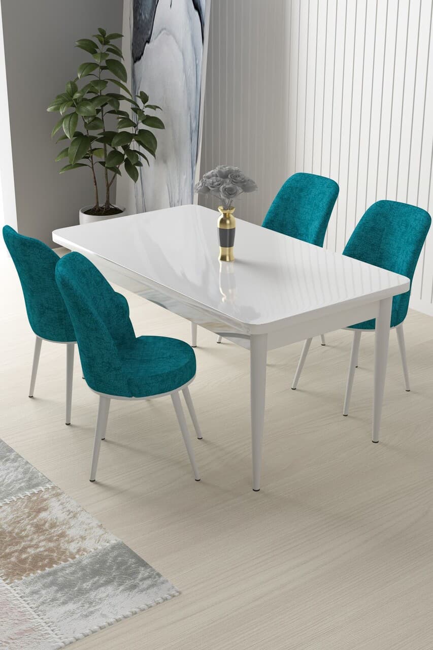 Set masa si scaune (5 bucati), Hanah Home, Nil, Alb / Turcoaz