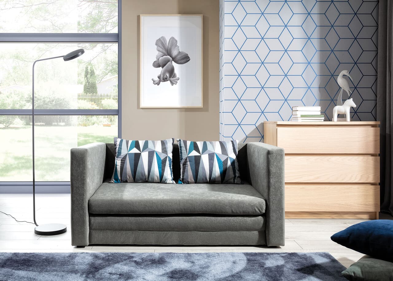 Canapea extensibila 2 locuri, ELTAP, Neva, 132x70x62 cm, lemn/poliester, gri inchis
