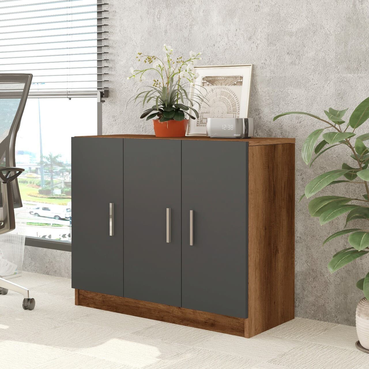 Dulap multifunctional, Hanah Home, Vo5-Ba, 89.1x73.8x38.1 cm, Nuc / Antracit