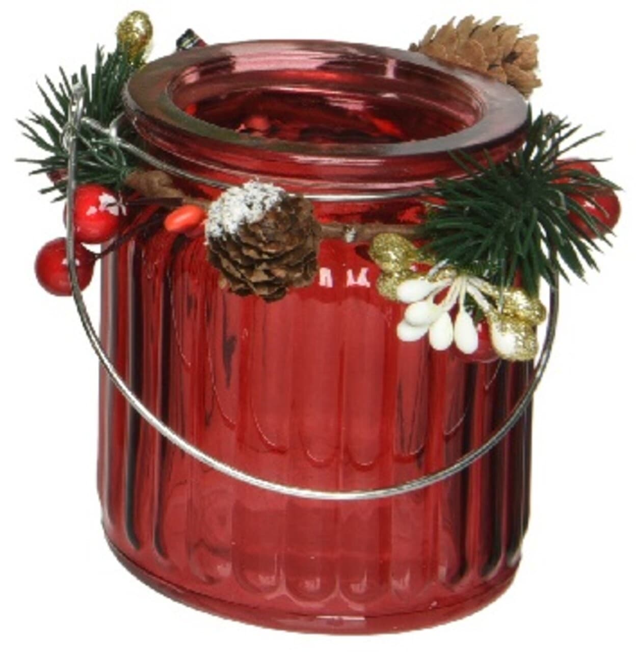 suport pentru lumanare lines pattern decoris 8x10 cm sticla rosu