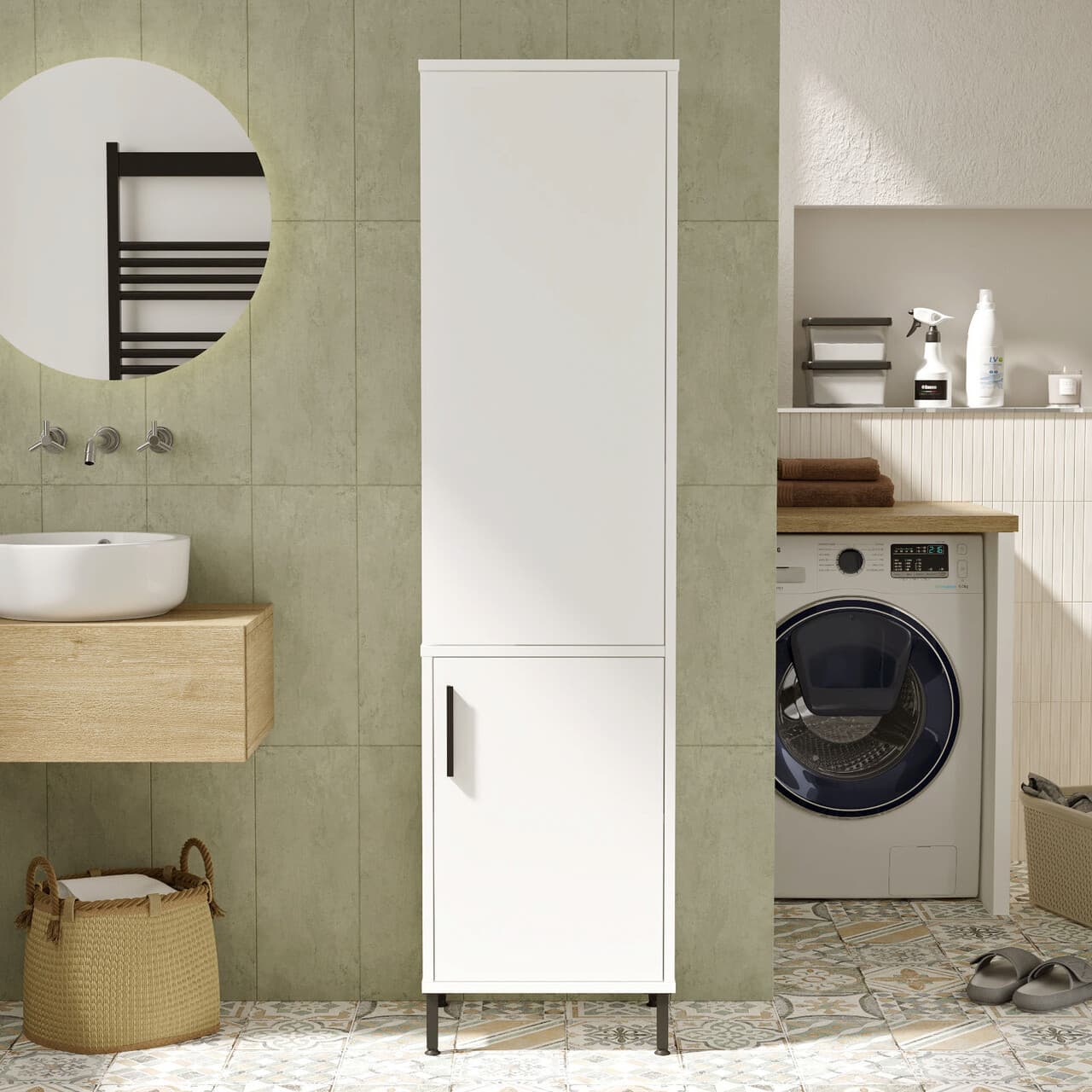 Dulap multifunctional, Hanah Home, Vı1-W, 45x173.6x35.5 cm, Alb