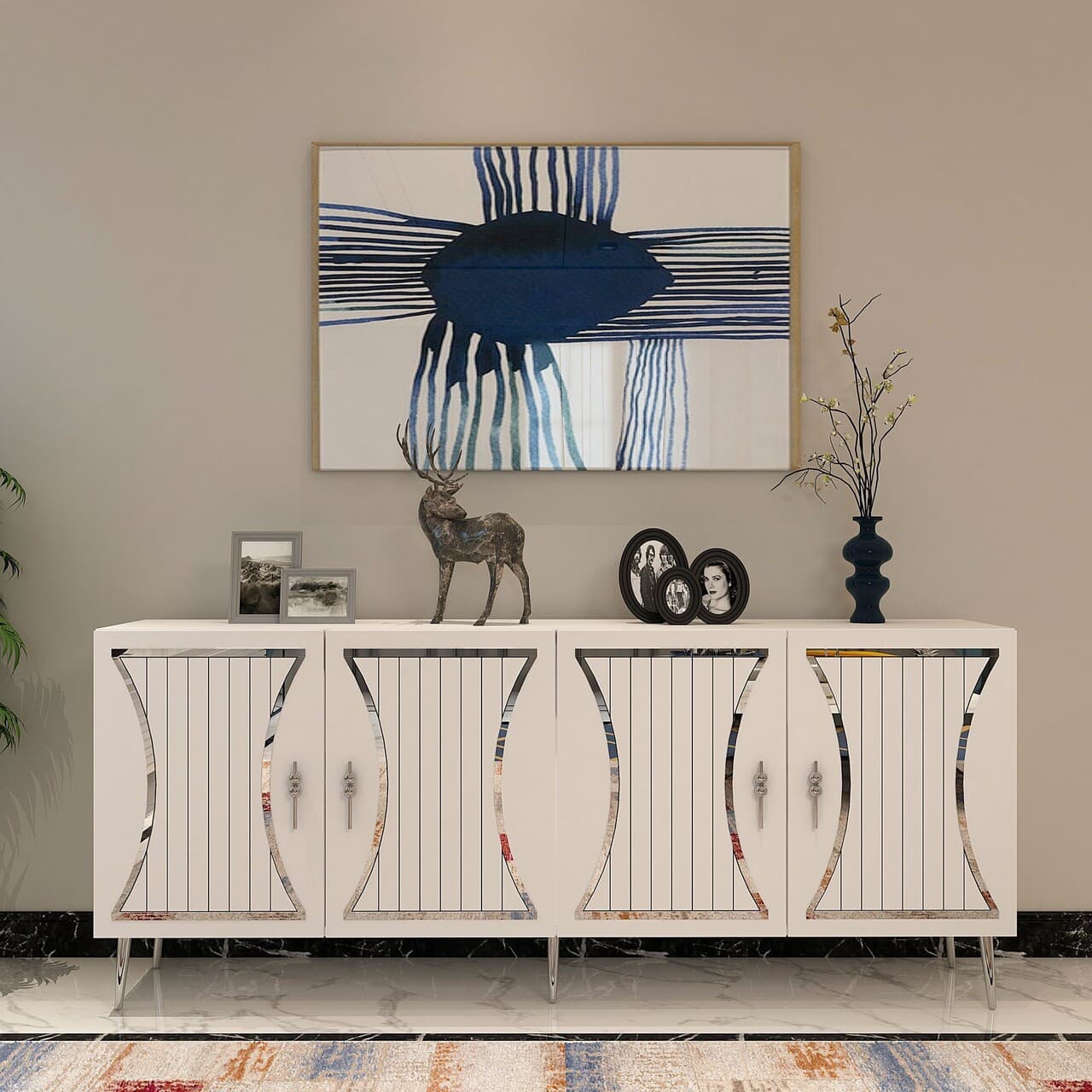 Consola, Hanah Home, Tean, 150x75x35 cm, Alb / Argintiu