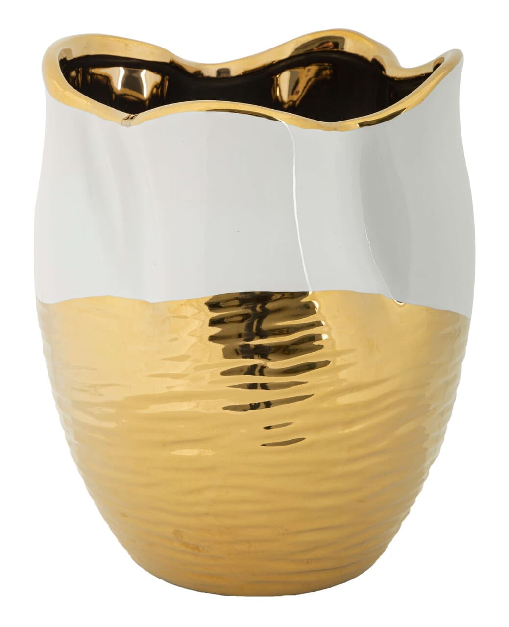 Vaza decorativa Lux, Mauro Ferretti, 20x25 cm, ceramica, alb/auriu