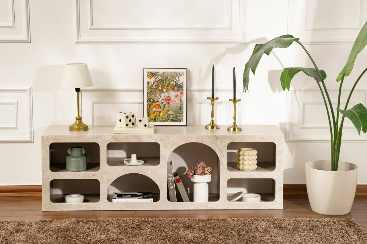 Consola, Hanah Home, Ferlis, 160x51x40 cm, Travertin Marmura / Gresie