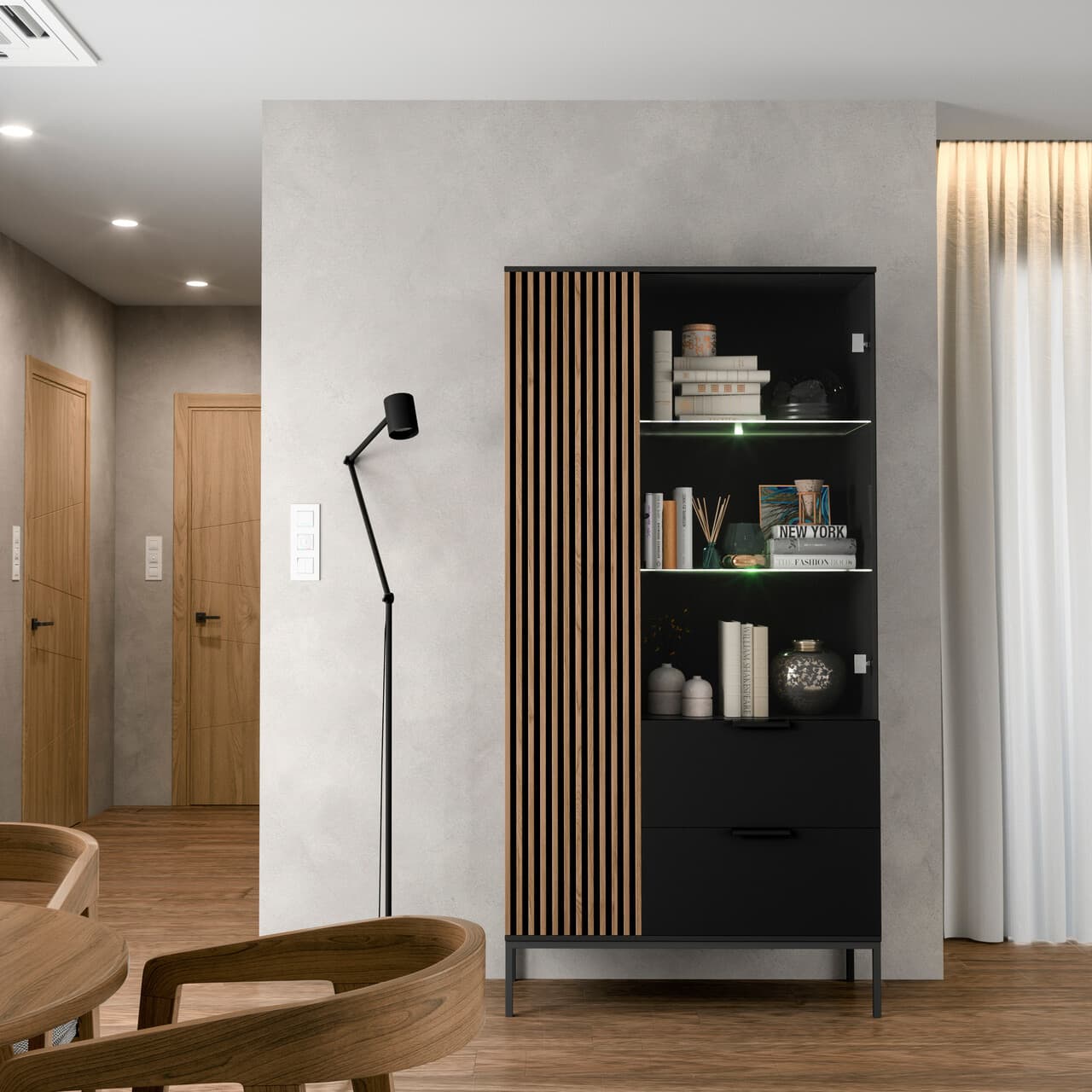 Dulap multifunctional ELTAP, Meorati, 100x60x200 cm, PAL/ABS, negru/maro